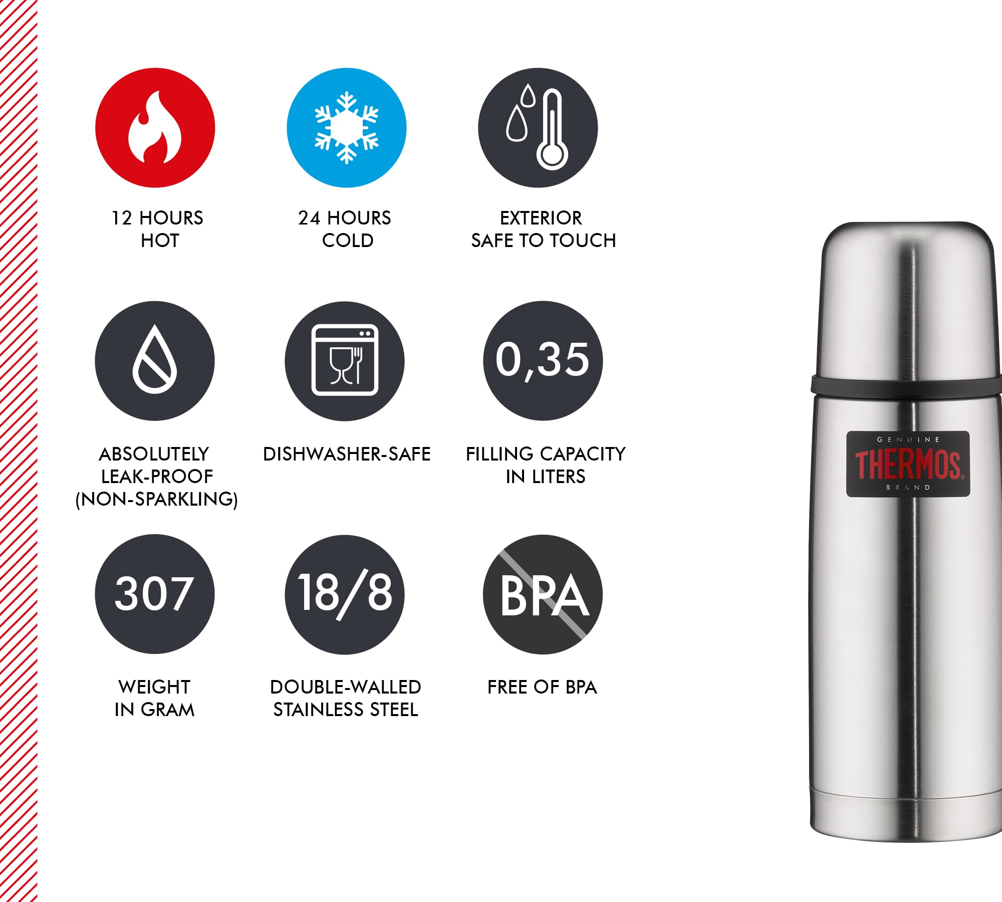 Thermos 0.35L Light & Compact Stainless Steel Vacuum Flask | Keeps Drinks Hot/Cold All Day 5