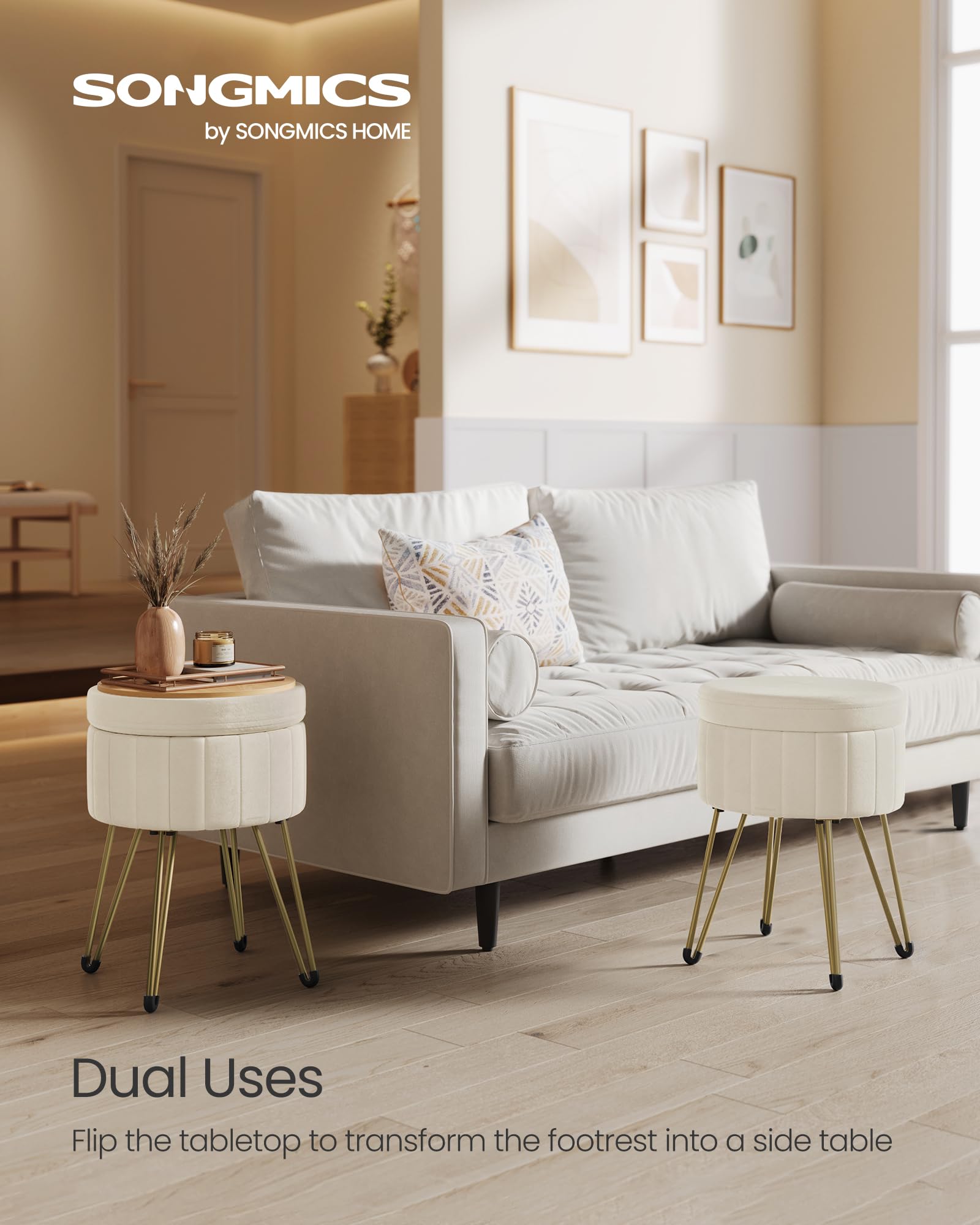 SONGMICS Storage Ottoman - Velvet Dressing Table Stool | 39 x 44.4 cm | Cloud White 3