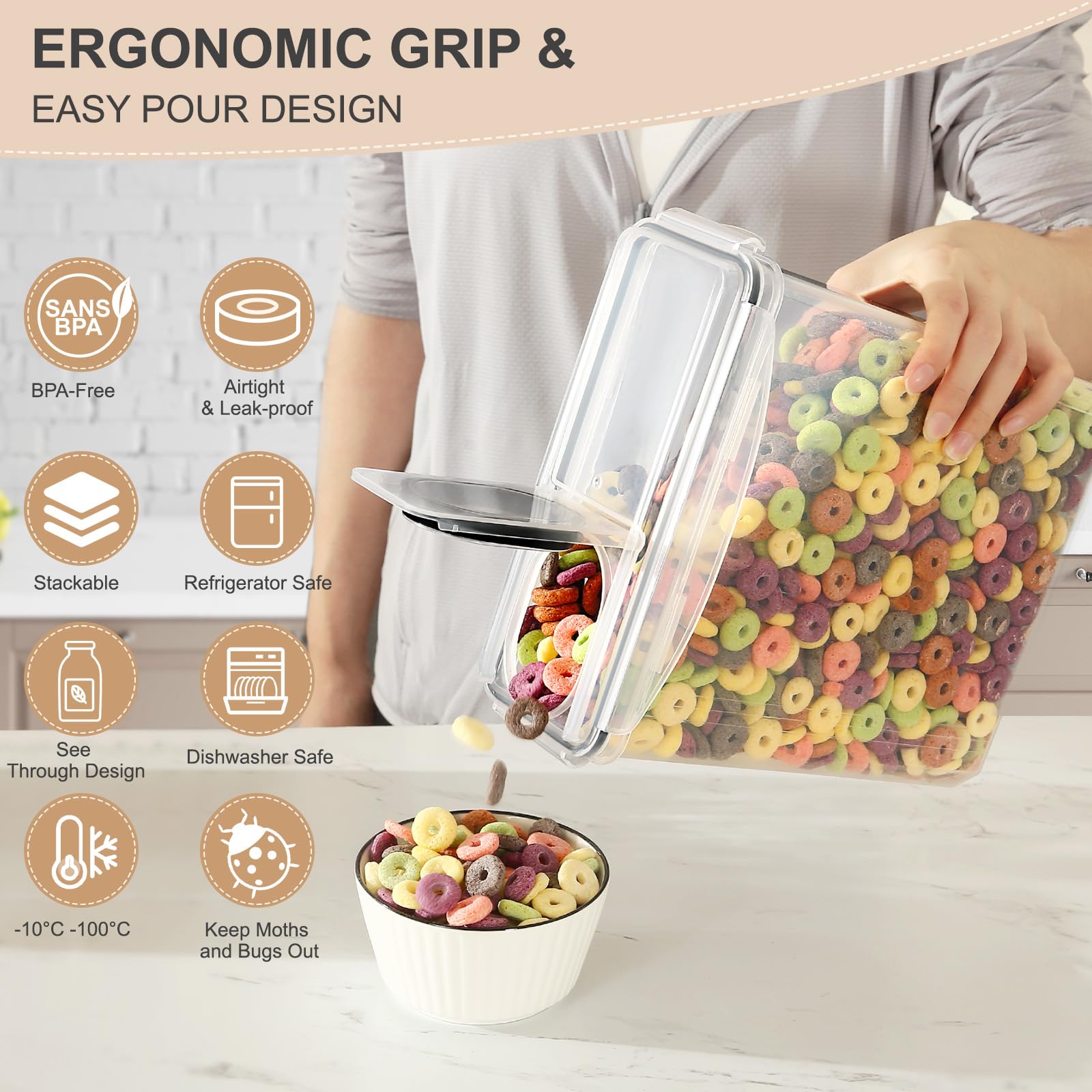YASHE 3-Piece Airtight Cereal Storage Containers | 3.7L Large Capacity | BPA Free PP Plastic 4