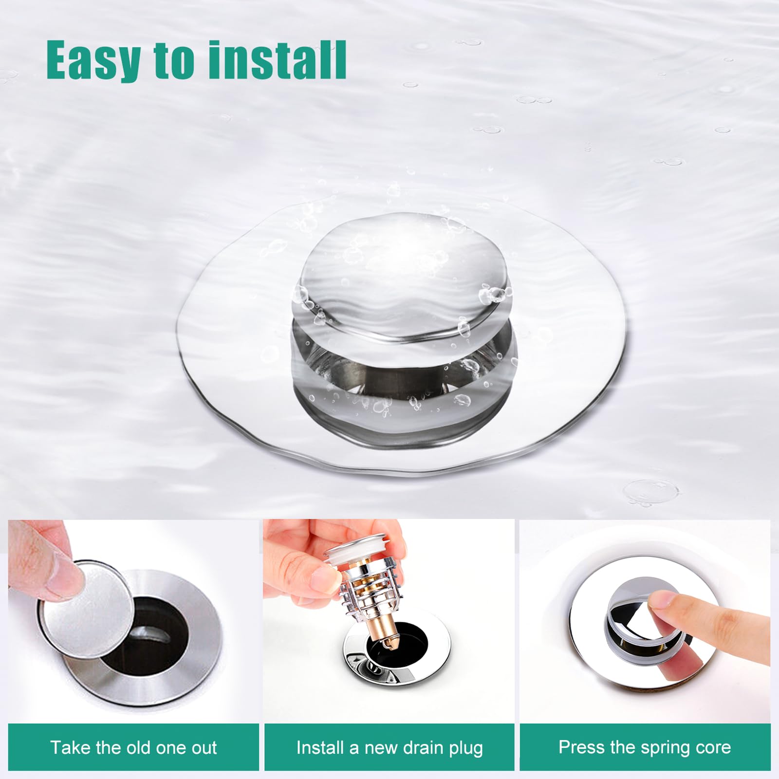Diboniur Universal Sink Stopper - Pull Type Plug with Anti-Clogging Basket | Fits 32-41mm Drains 6