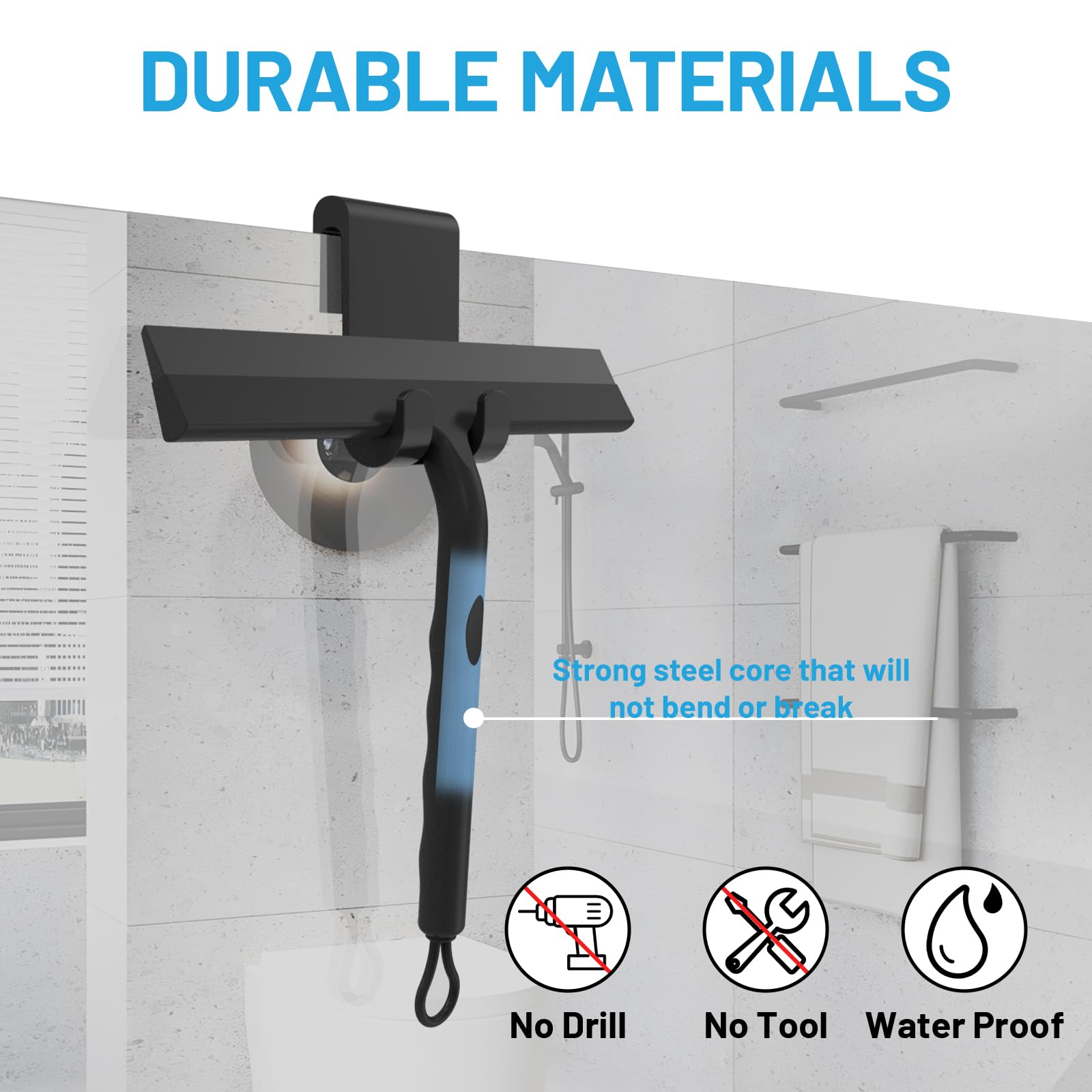 MOXYOY Shower Squeegee - Rust-Resistant Silicone Blade | Black | 23L x 19W cm 4