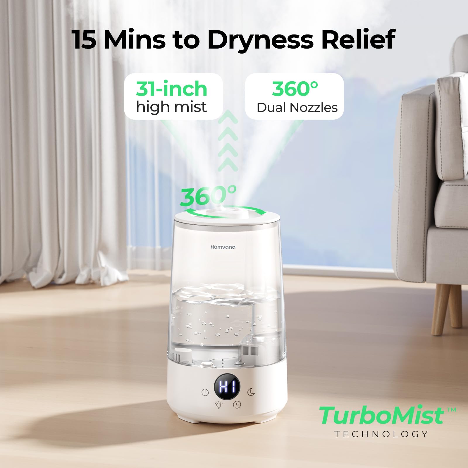 Homvana H101 3.6L Cool Mist Humidifier - 34 Hr Runtime | Aroma Diffuser | Quiet Operation 2