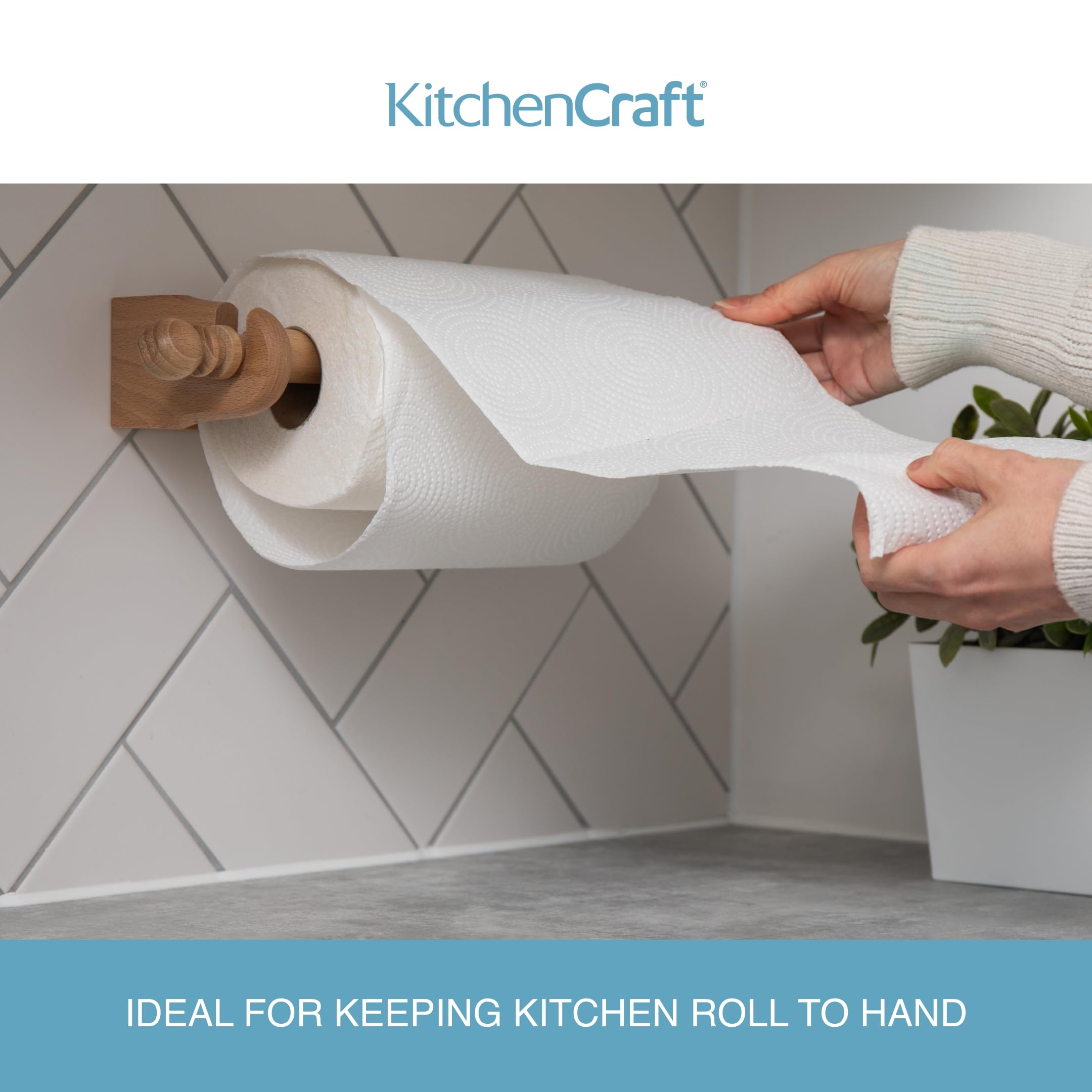 KitchenCraft Wall Mounted Paper Towel Holder - Beechwood, Space Saving Design | Fits 25 cm Rolls 4
