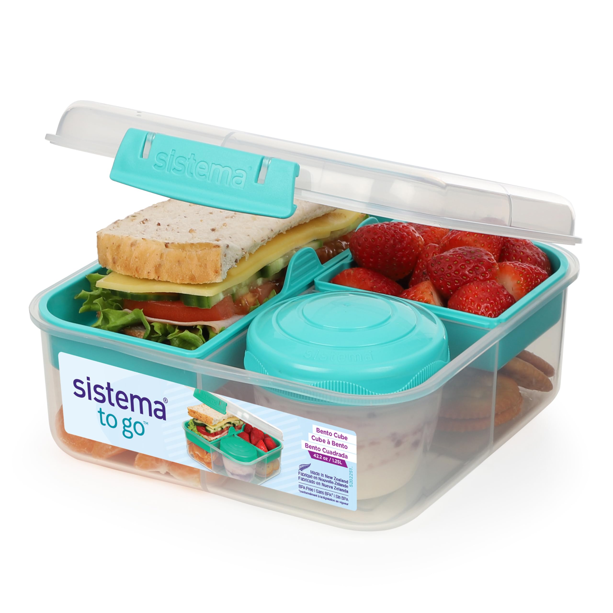 Sistema TO GO Bento Box Cube - 1.25 L Capacity | Minty Teal Lunch Box with Snack Pot | BPA-Free 1