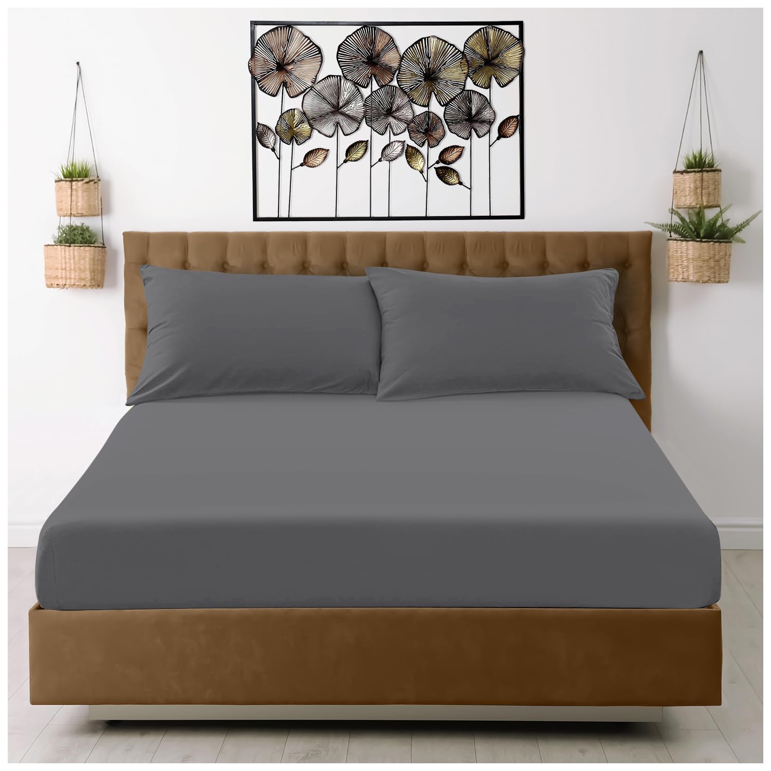 Super Dreamer 100% Polyester Fitted Sheet - Single Bed (91x190cm) Charcoal Soft & Durable 1