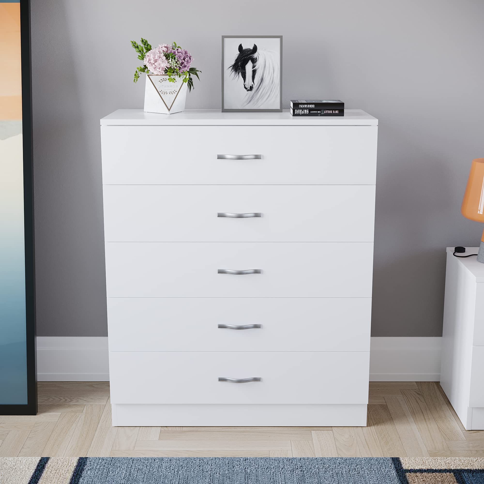 Vida Designs Riano 5 Drawer Chest of Drawers - White | Engineered Wood | 75W x 36D cm 2