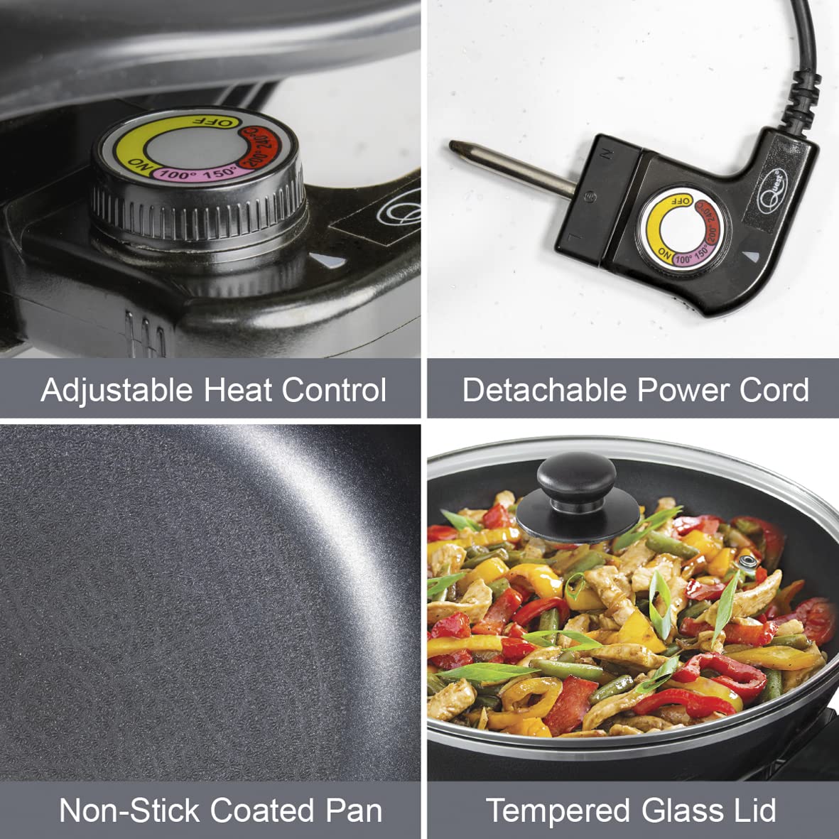 Quest Electric Non-Stick Wok with Lid - 1500W Power | 33cm Diameter | 5 Temperature Settings 4