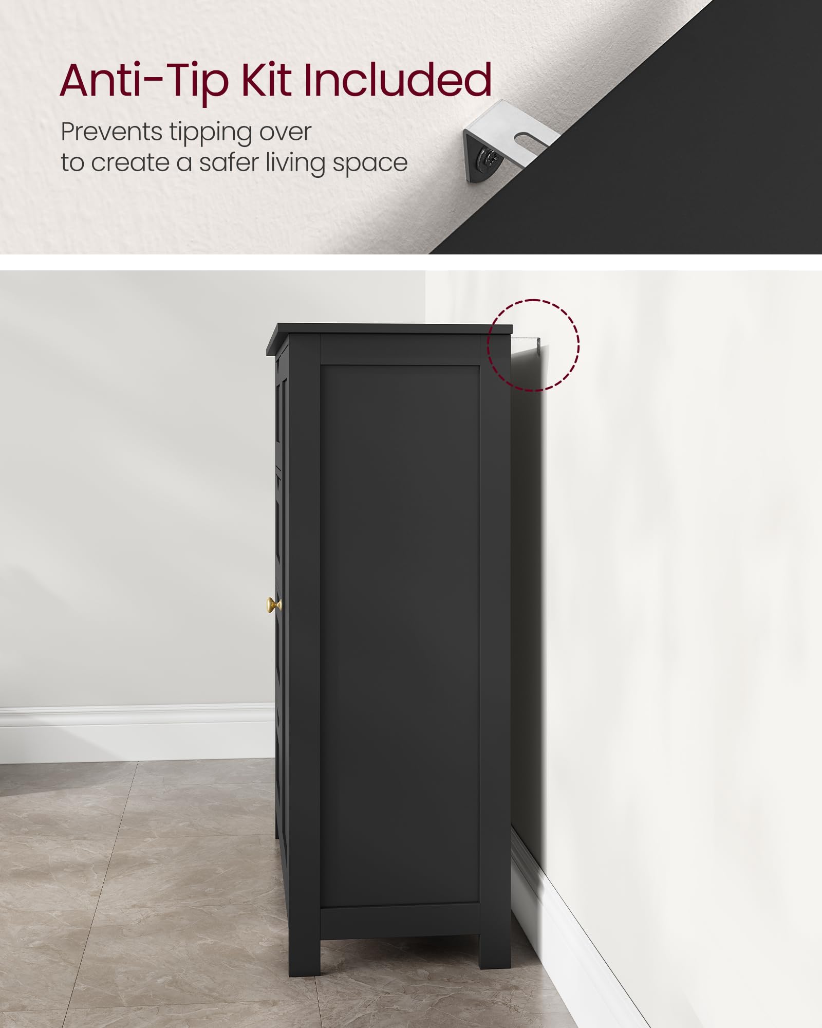 VASAGLE Bathroom Floor Storage Cabinet - 4 Drawers | Adjustable Shelf | Ink Black | 30x55x82 cm 6