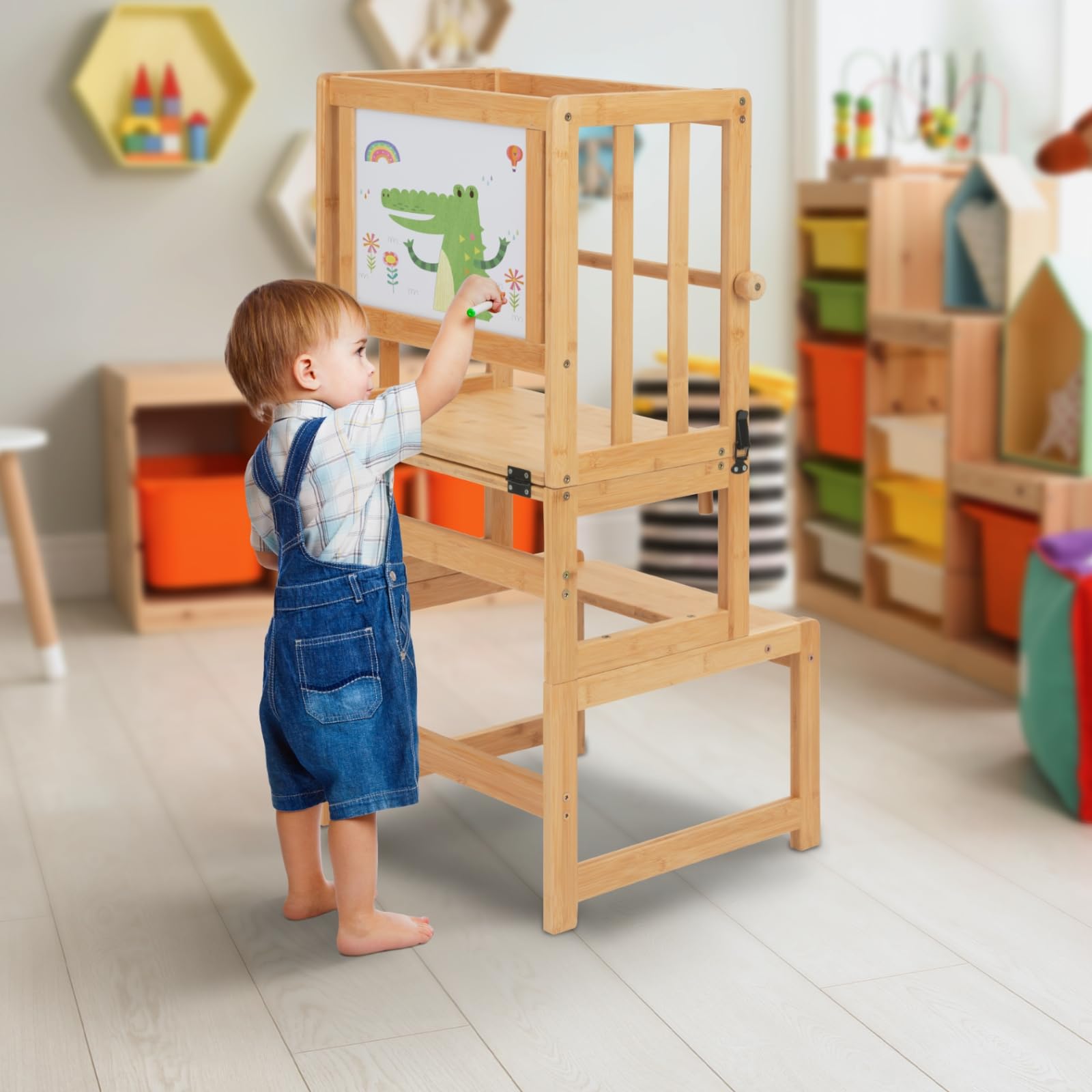 COSYLAND 3-in-1 Toddler Kitchen Stool Helper - Convertible Standing Tower | Bamboo | Supports 150 lbs 7