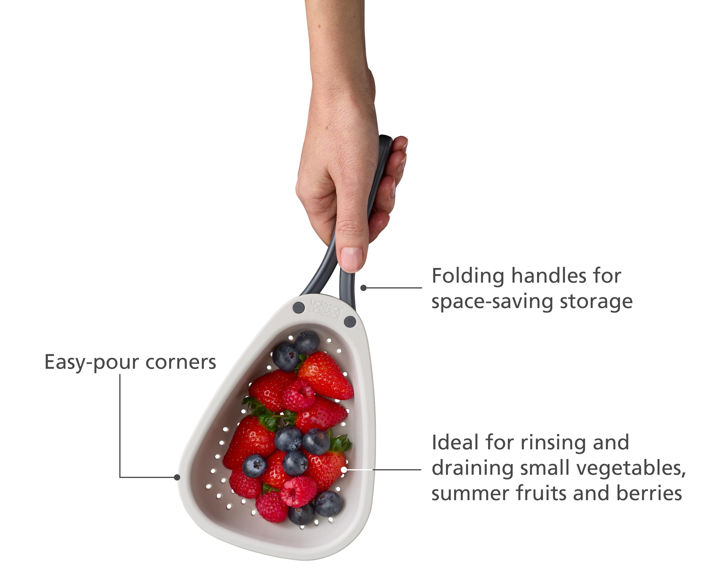 Joseph Joseph Droplet Mini Colander with Folding Handles | Stone Color | Polypropylene Strainer 3