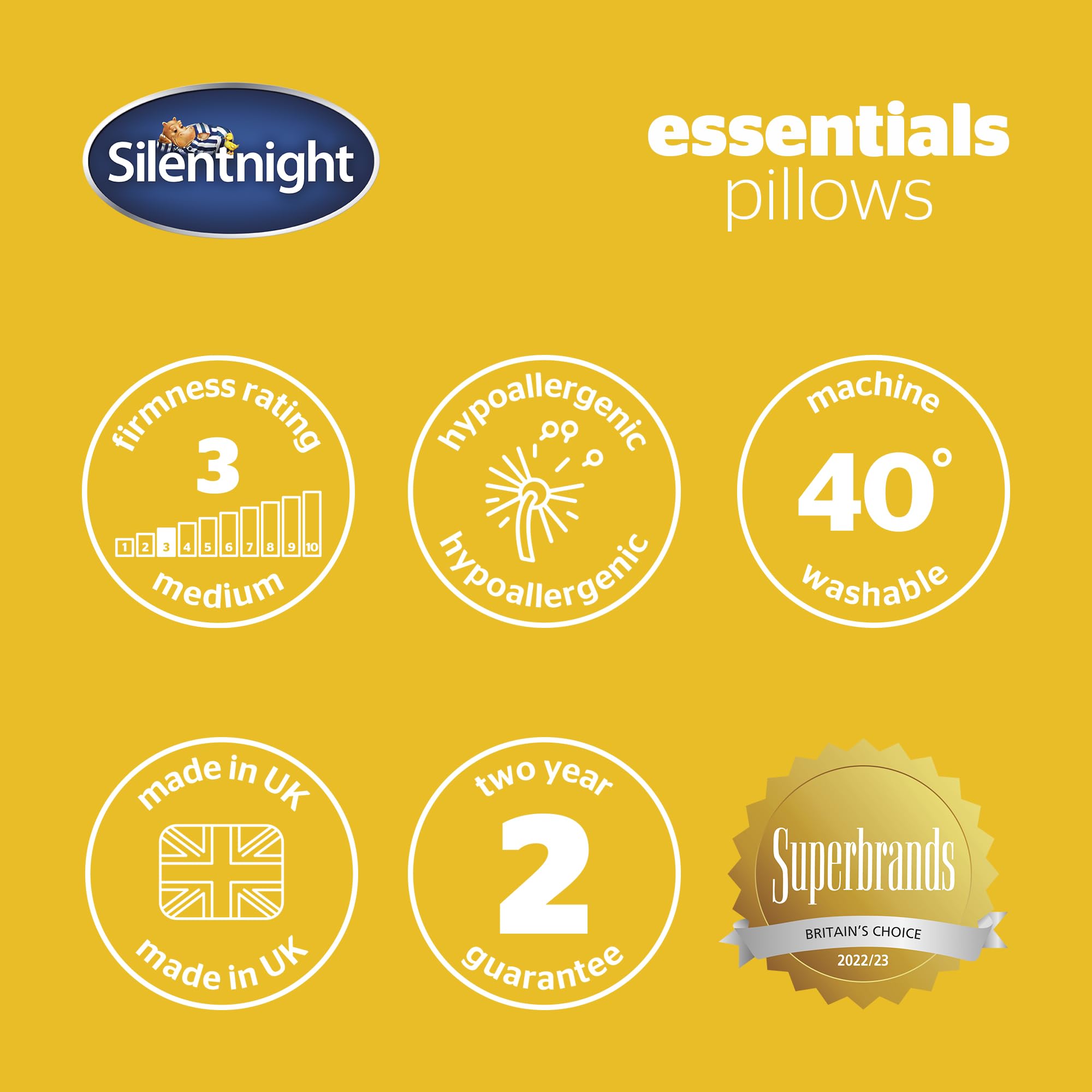 Silentnight Essentials Collection Pillow - Soft/Medium Support | Hypoallergenic | Machine Washable | 2 Pack 8