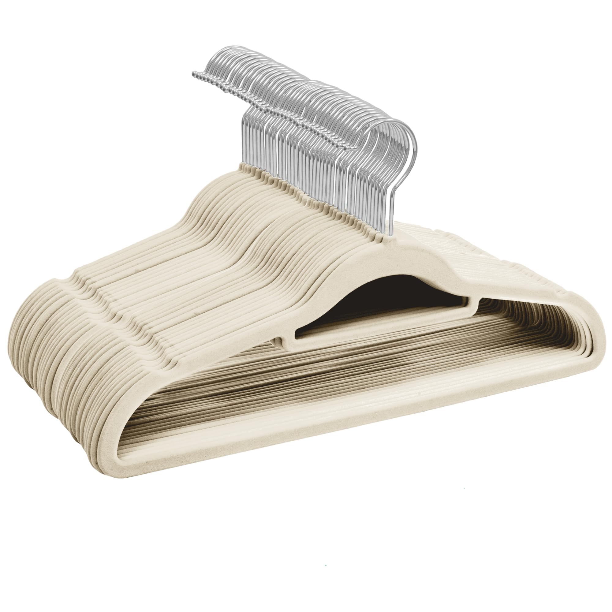 Sasha Morel Velvet Hangers - 50 Pack Non-Slip Space Saving with 360° Swivel Hooks | Cream 7