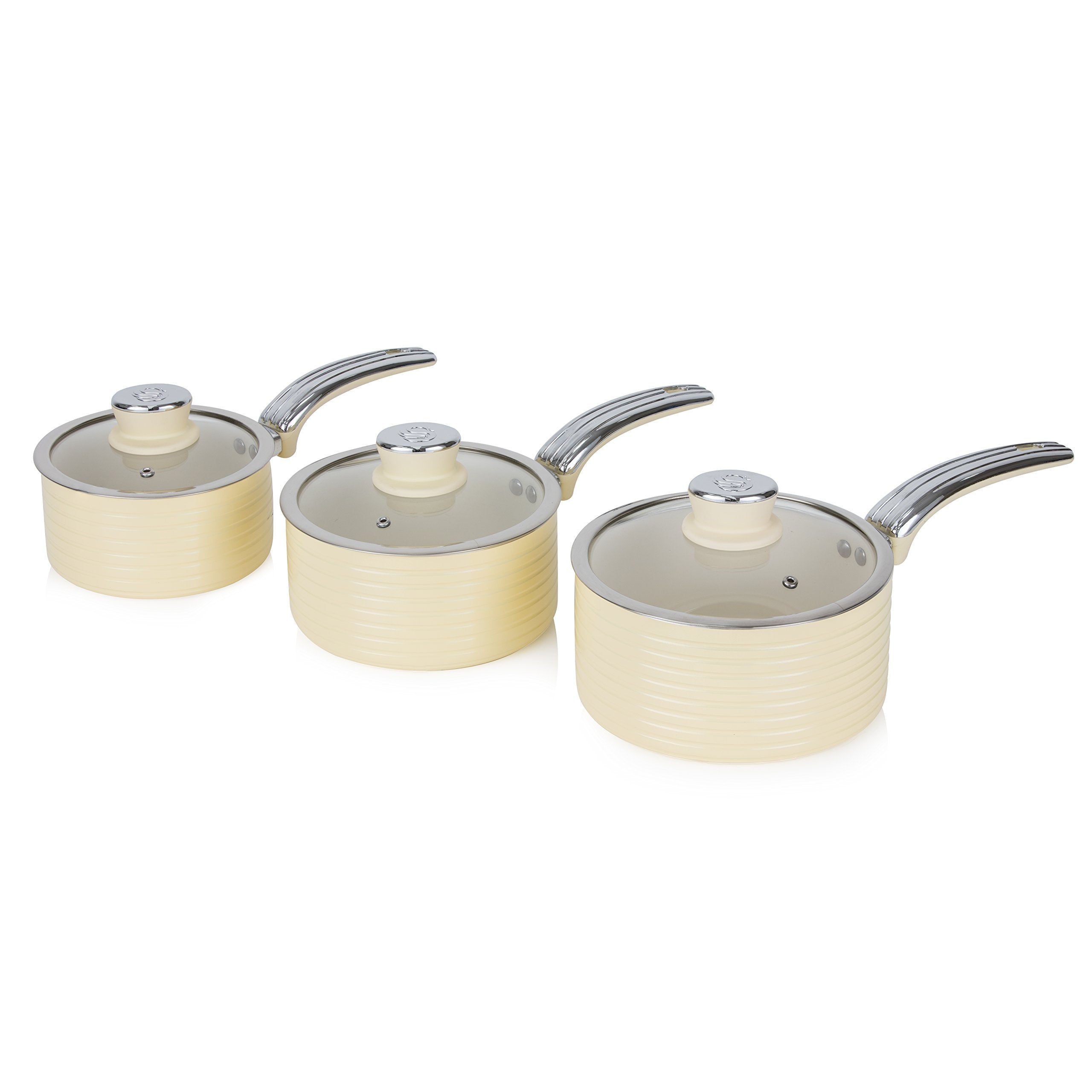 Swan Retro Induction Saucepan Set - 3 Piece (16/18/20cm) | Ceramic Non-Stick | Cream 1