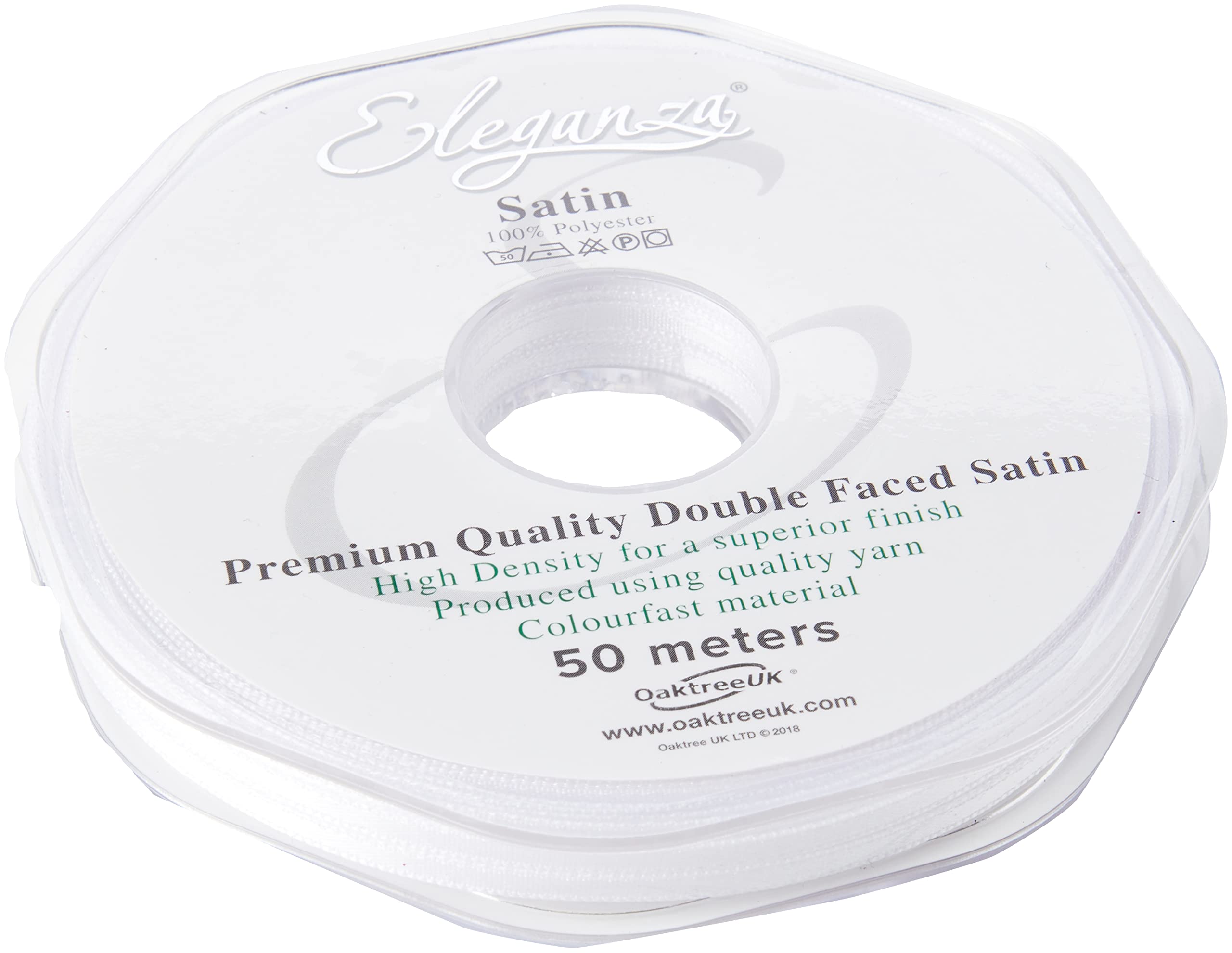 OakTree Eleganza Double Faced Satin Ribbon - 3mm x 50m White | Premium Quality | Colour Fast 3