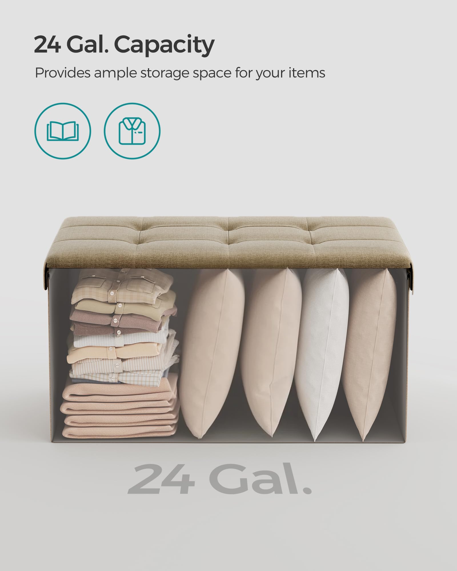 SONGMICS MAZIE Storage Ottoman Bench - 76cm Folding Foot Rest | 89L Capacity | Camel Brown 5