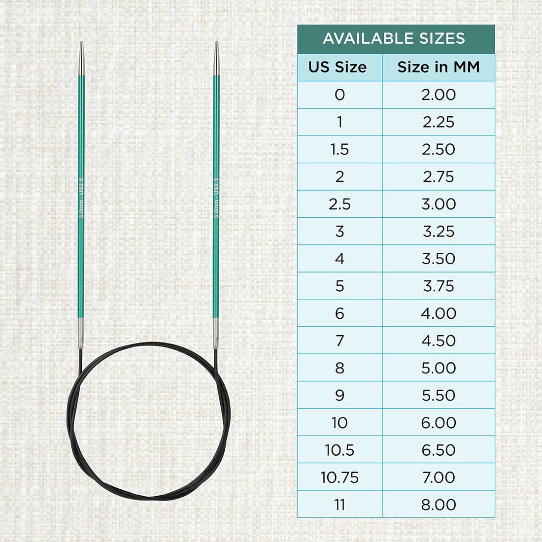 KnitPro Zing Fixed Circular Knitting Needles - 3.00mm Size | 40cm Length | Lightweight Aluminum 4