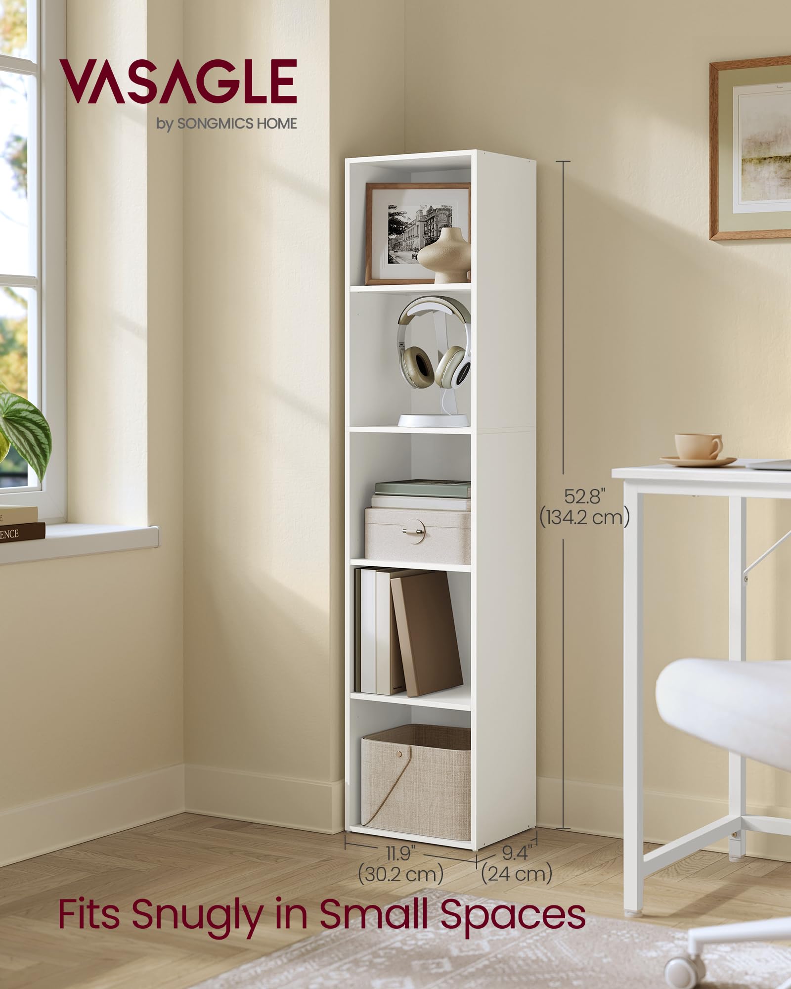 VASAGLE 5-Tier Bookcase - Open Storage Shelf | Cloud White | Adjustable Shelves 3