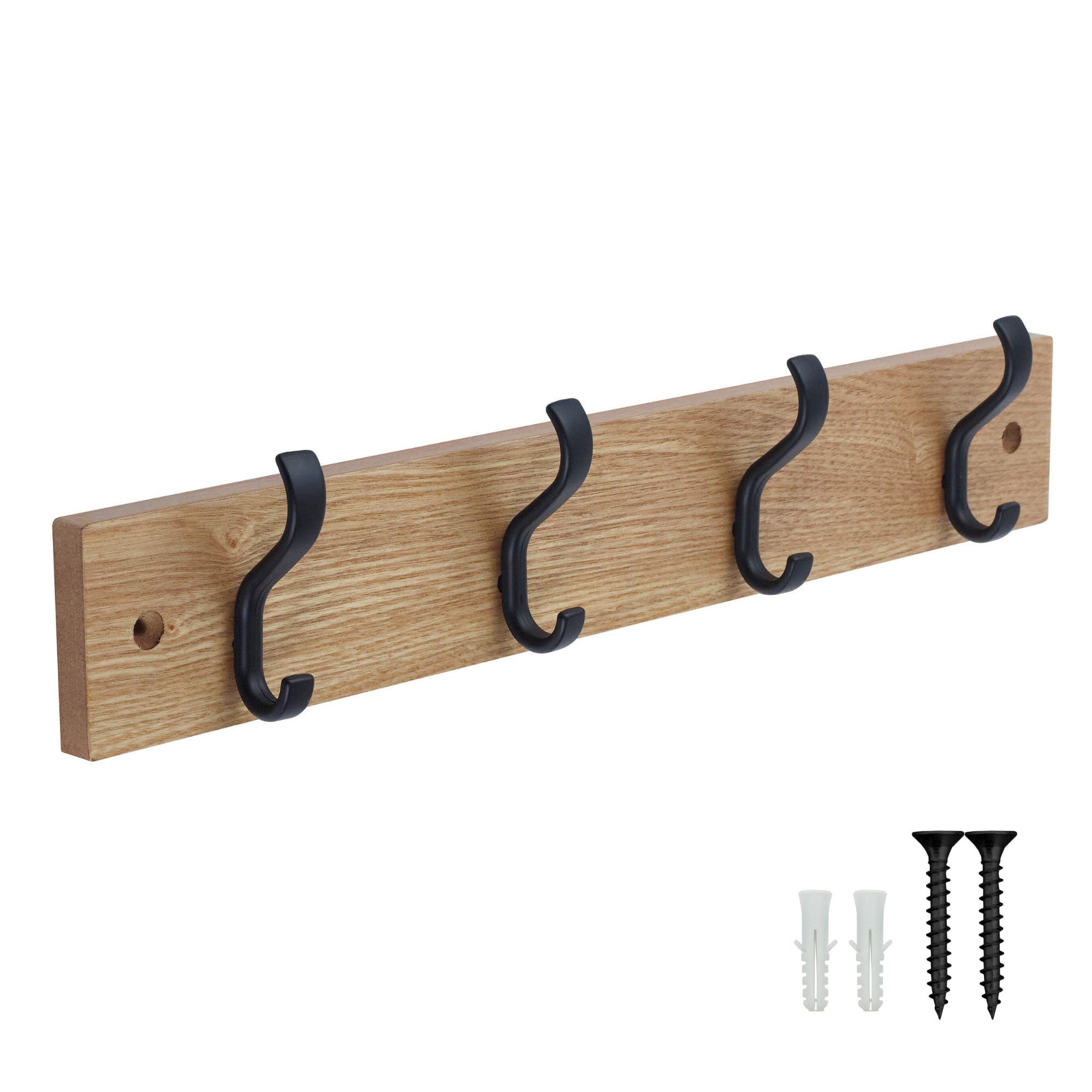 keypak Modern Wall-Mounted Coat Rack - 4 Double Hooks | Alloy Steel | Matte Black/Ash Effect