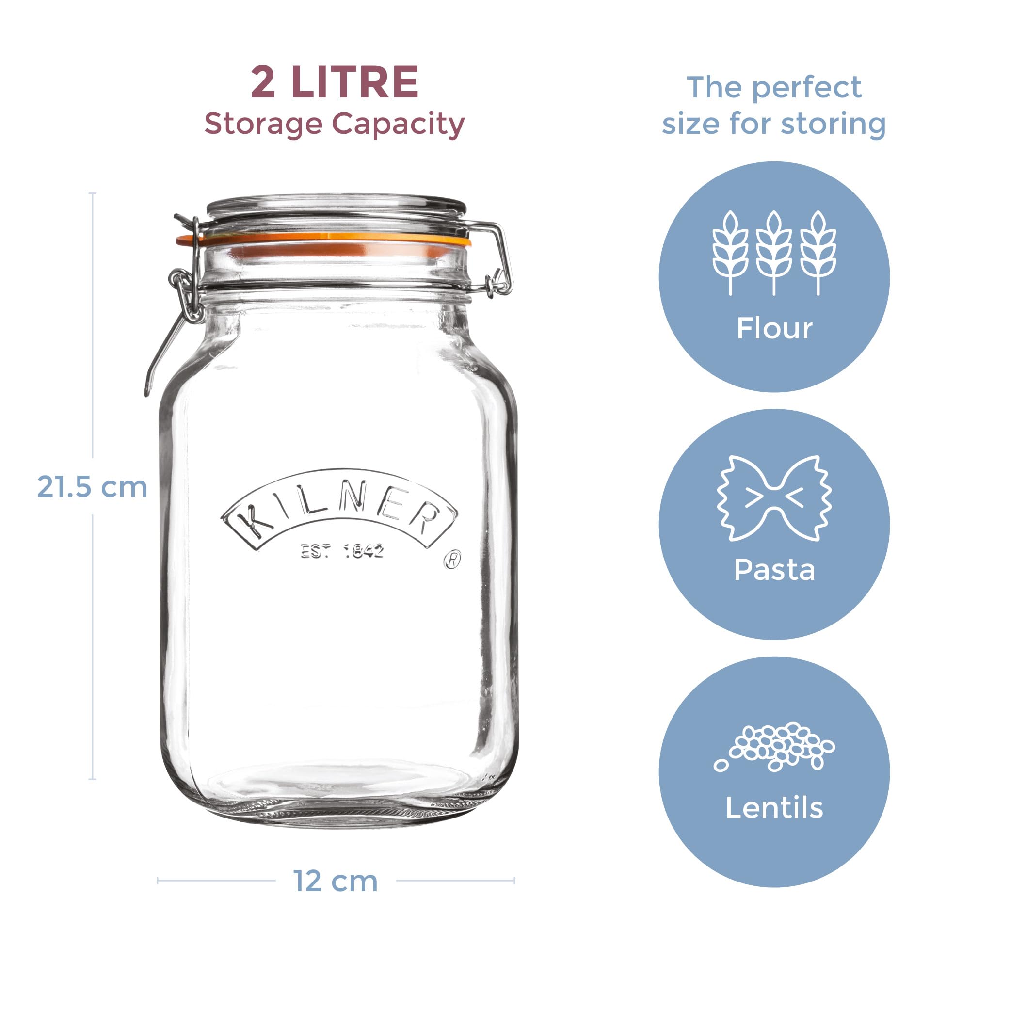 Kilner 2 Litre Square Clip Top Jar - Space Saving Pantry Storage | Airtight Seal 5