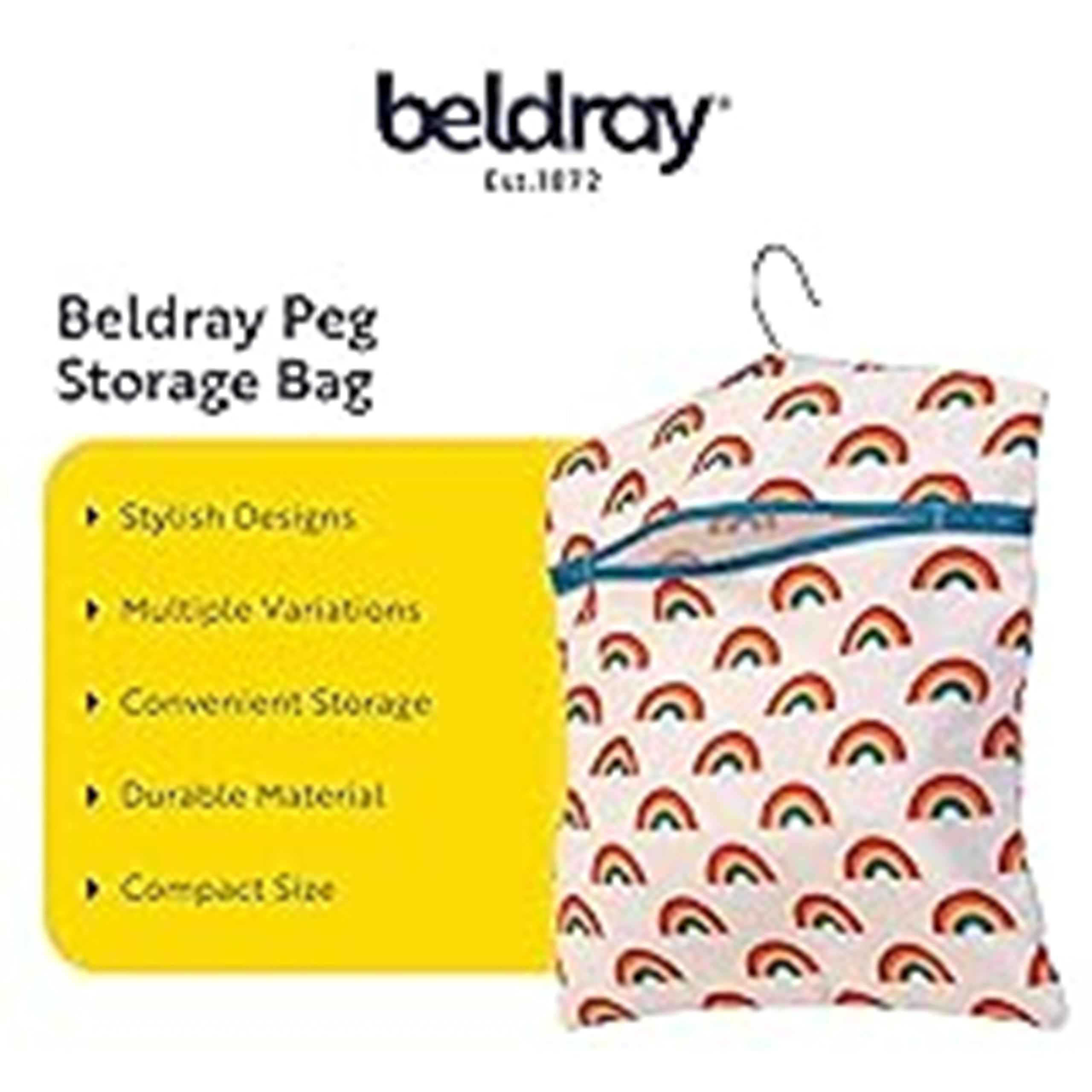 Beldray LA081544EU7 Peg Bag - Rainbow Print with Washing Line Hanger | Holds 100 Pegs | 33 x 30 cm