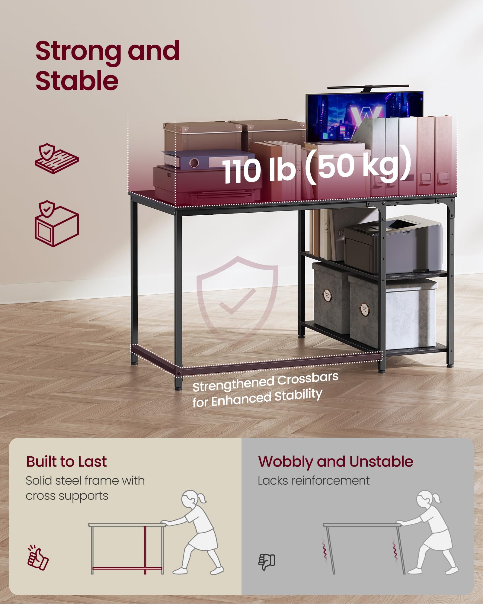 VASAGLE L-Shaped Corner Desk with Reversible Storage | 110 x 80 cm | Ebony Black 6