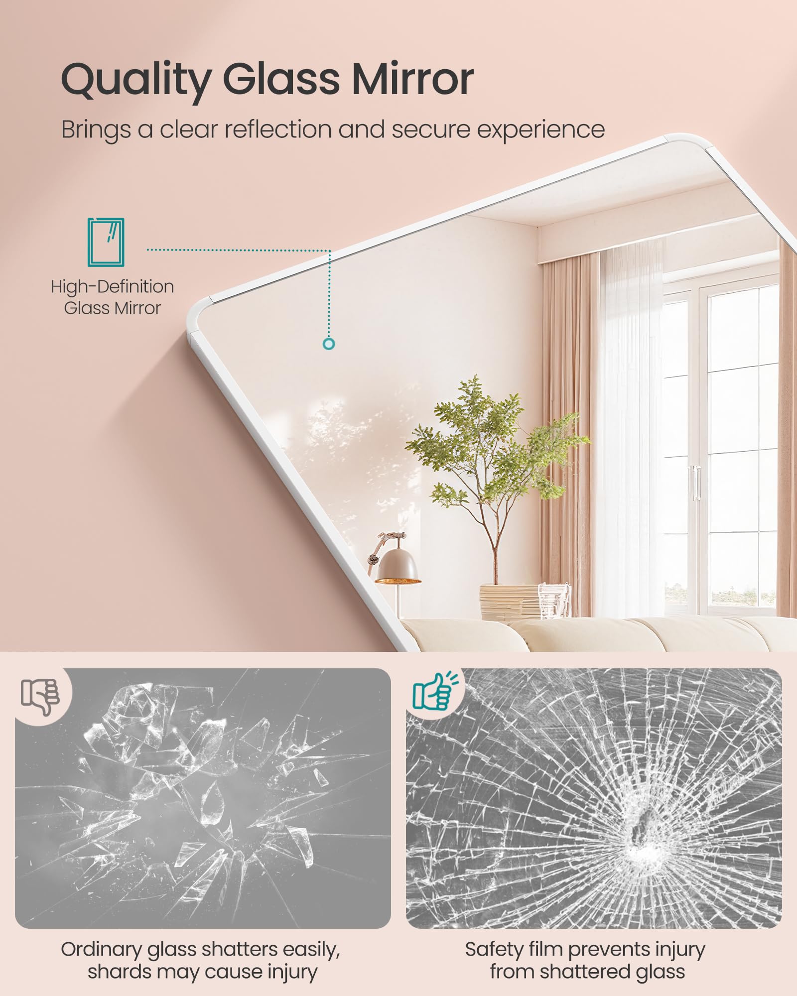 SONGMICS Full Length Floor Mirror - 160 x 50 cm Rectangle | Matte White | Rust-Resistant Aluminium Frame 5