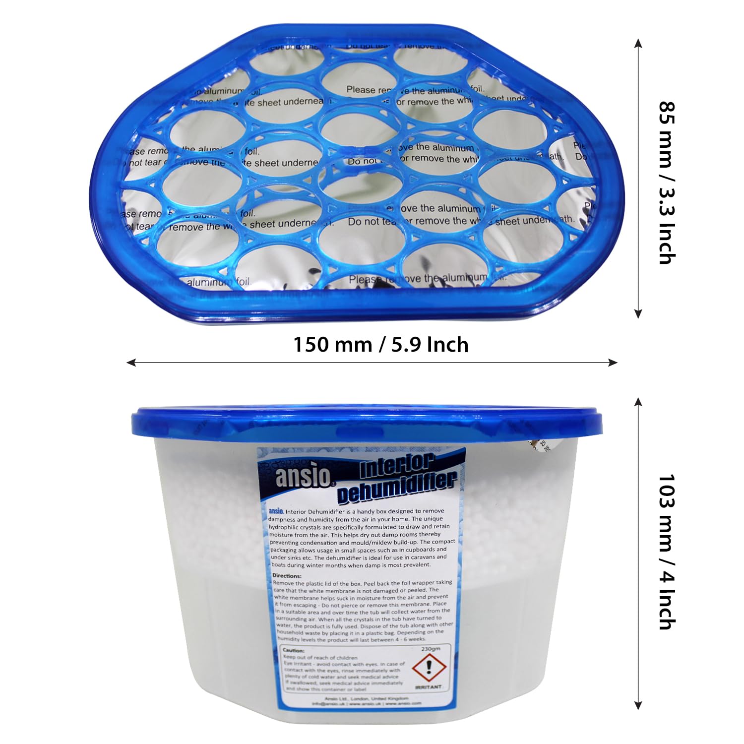 ANSIO Dehumidifier Disposable Moisture Absorber Tubs - Pack of 10 | Calcium Chloride | Blue 3
