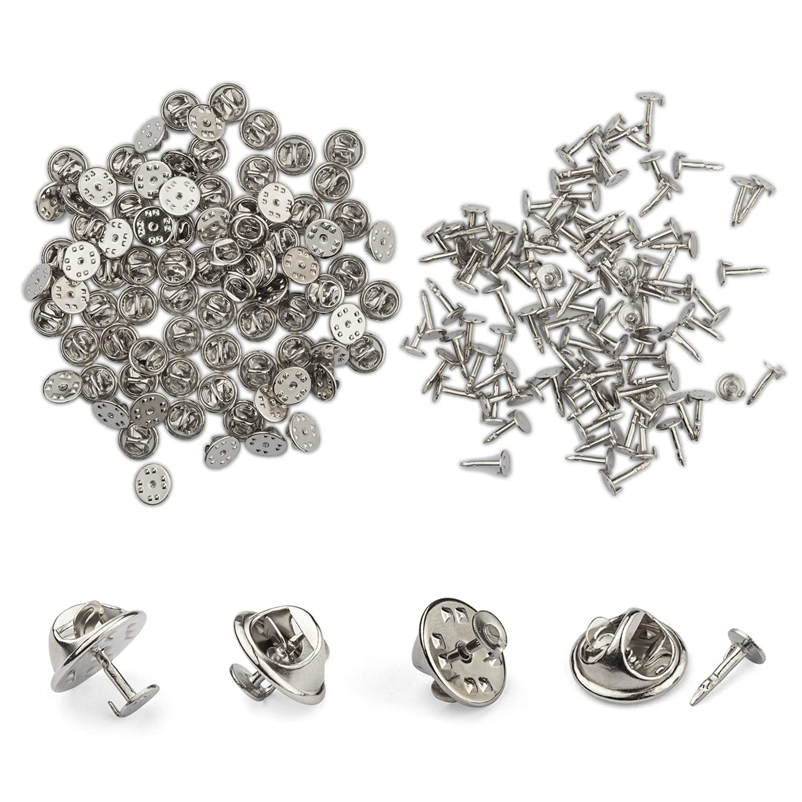 ASelected 100 Pairs Metal Butterfly Clutch Pin Backs - Rust-Proof Lapel Badge Fasteners | Silver 3