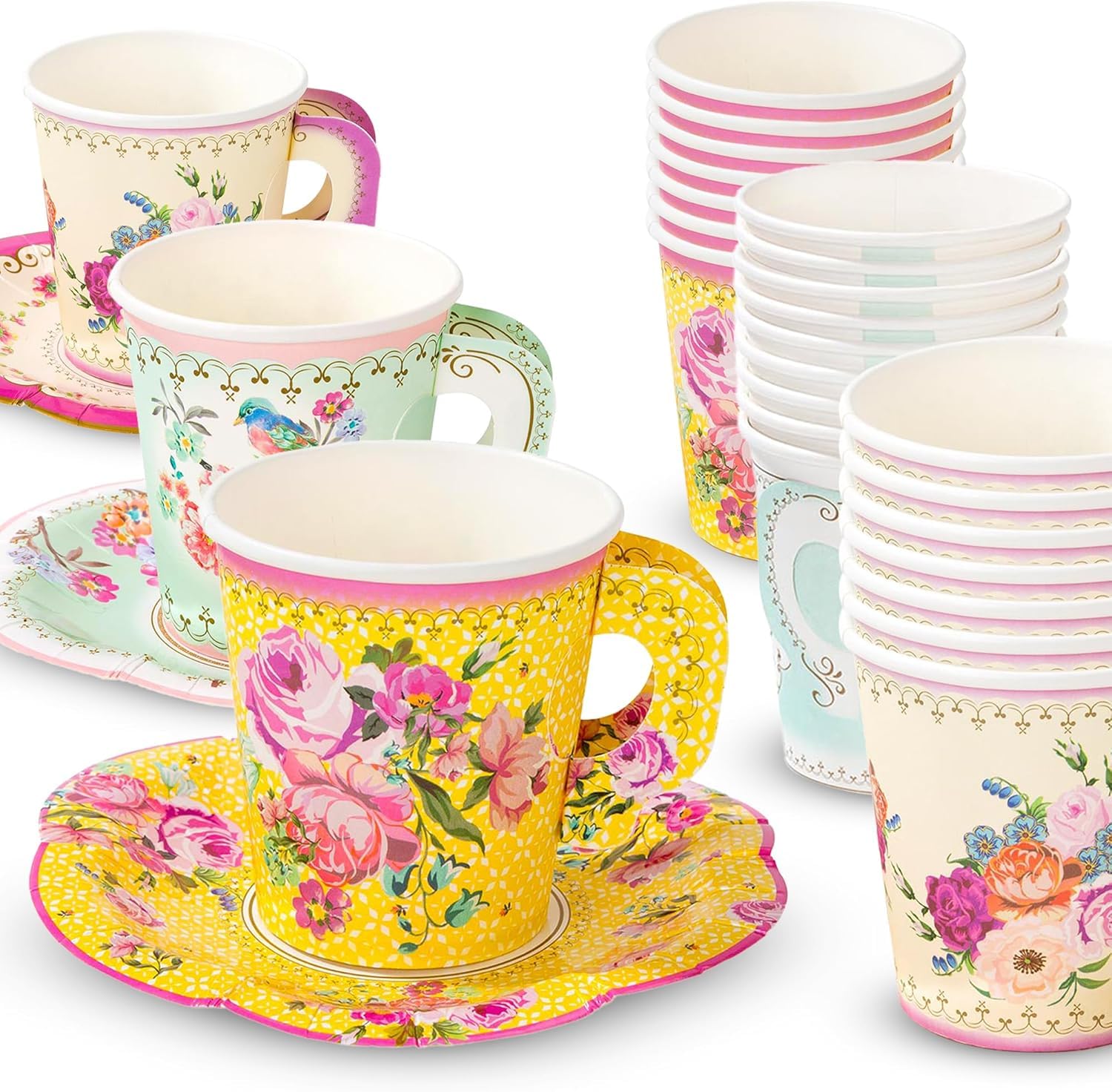 Talking Tables Pack of 24 Vintage Floral Cup & Saucer Set | Paper | 170ml Capacity 2