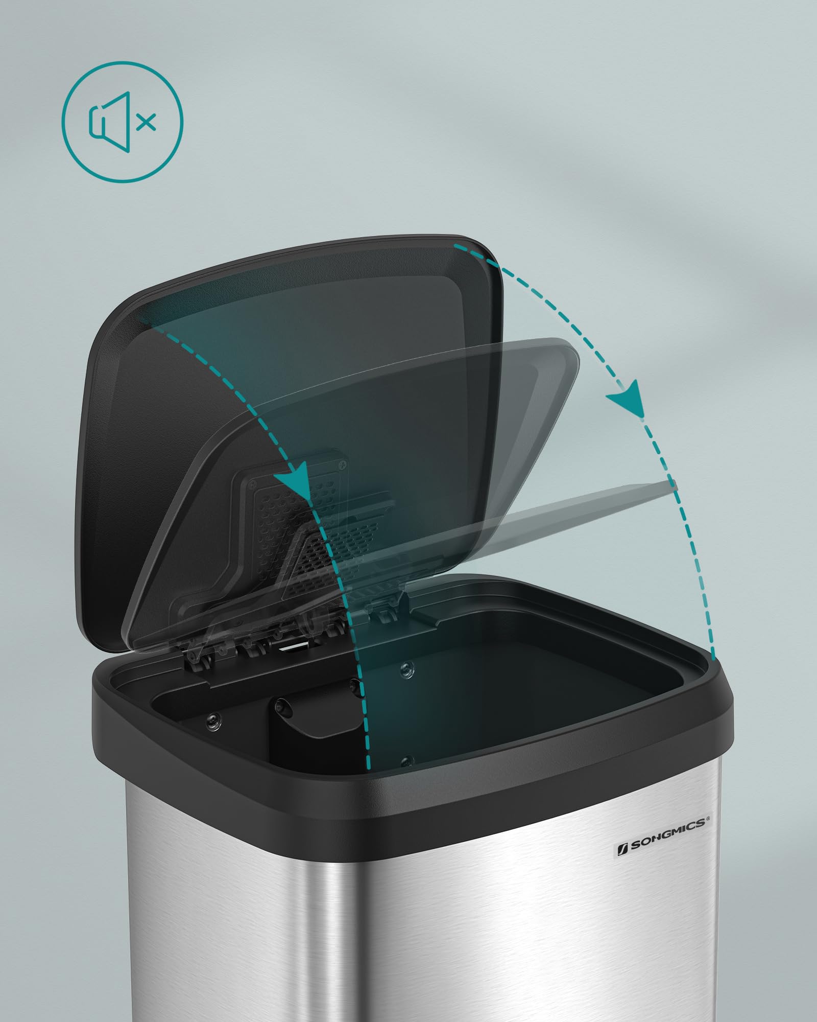 SONGMICS Kitchen Bin - 68L Capacity | Steel Pedal Bin | Silver + Black 5