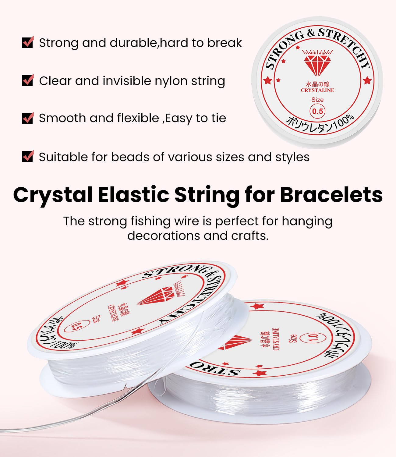 Lafefe Strong & Stretchy Elastic Beading String Kit - 0.5mm (17m) + 1.0mm (5m) Transparent Nylon 3
