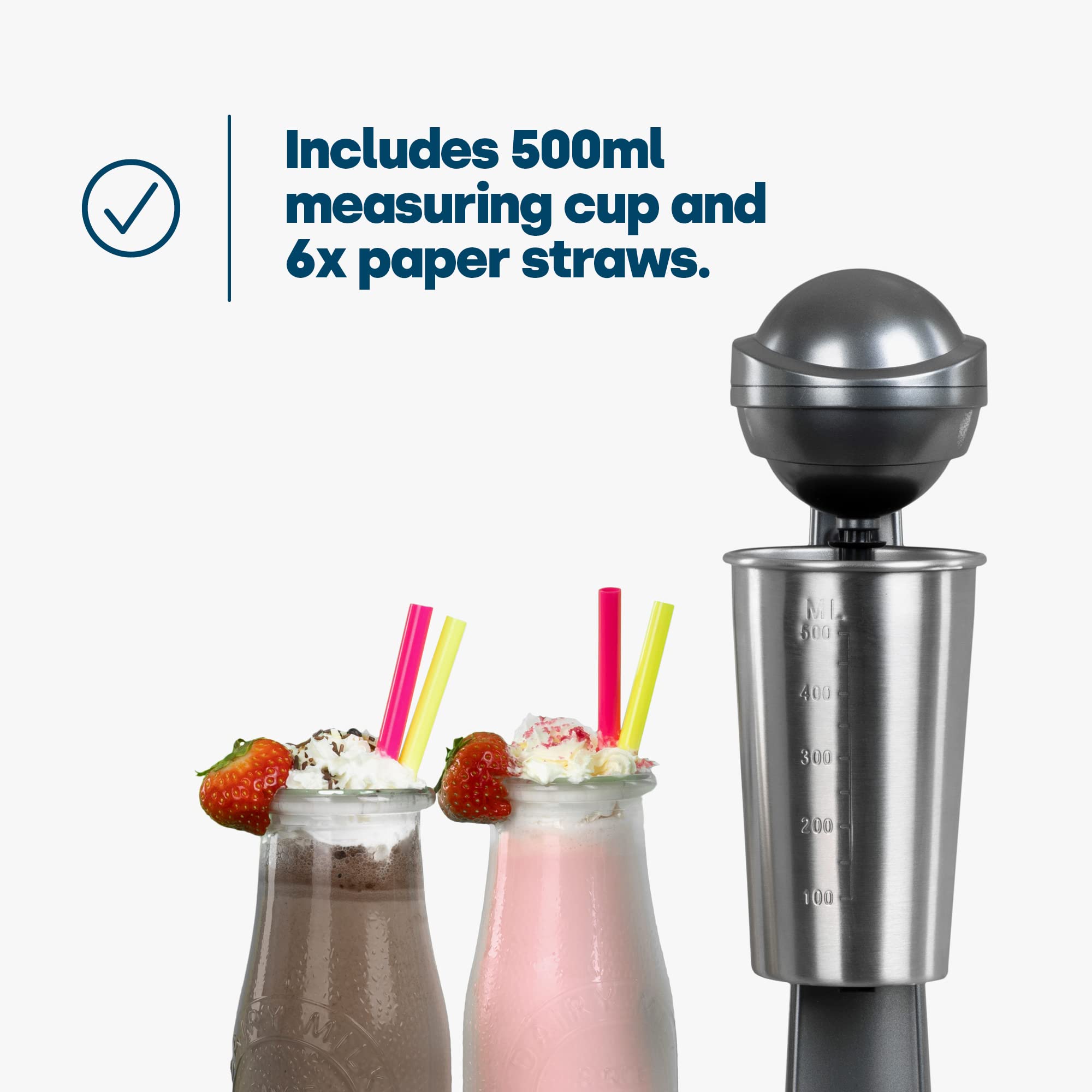 LIVIVO Retro Electric Drink Mixer - 100W Motor | 500ml Stainless Steel Cup | Grey 5
