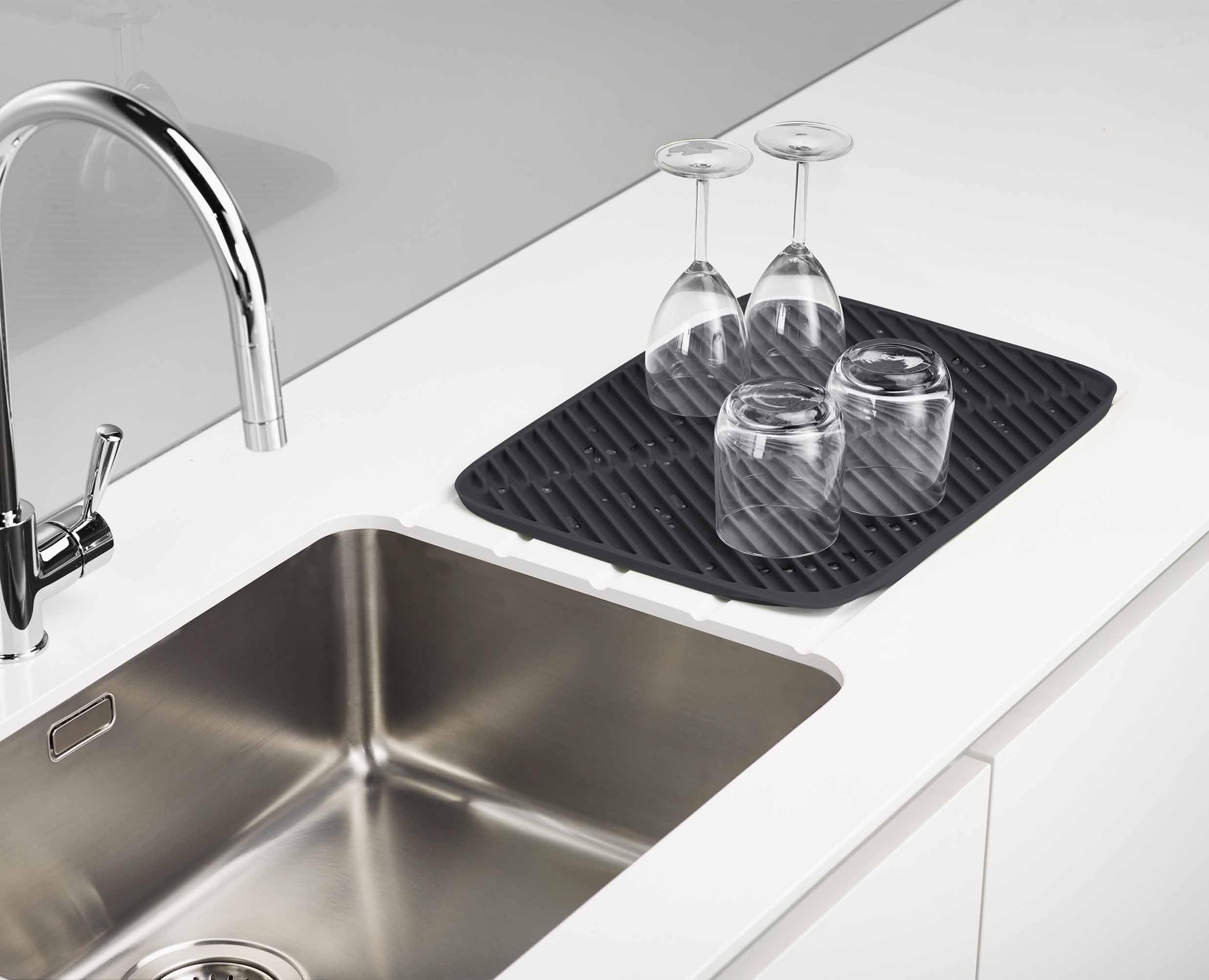 Joseph Joseph Flume Folding Dish Drainer Mat - Large Grey Silicone | Easy Sink Draining 2