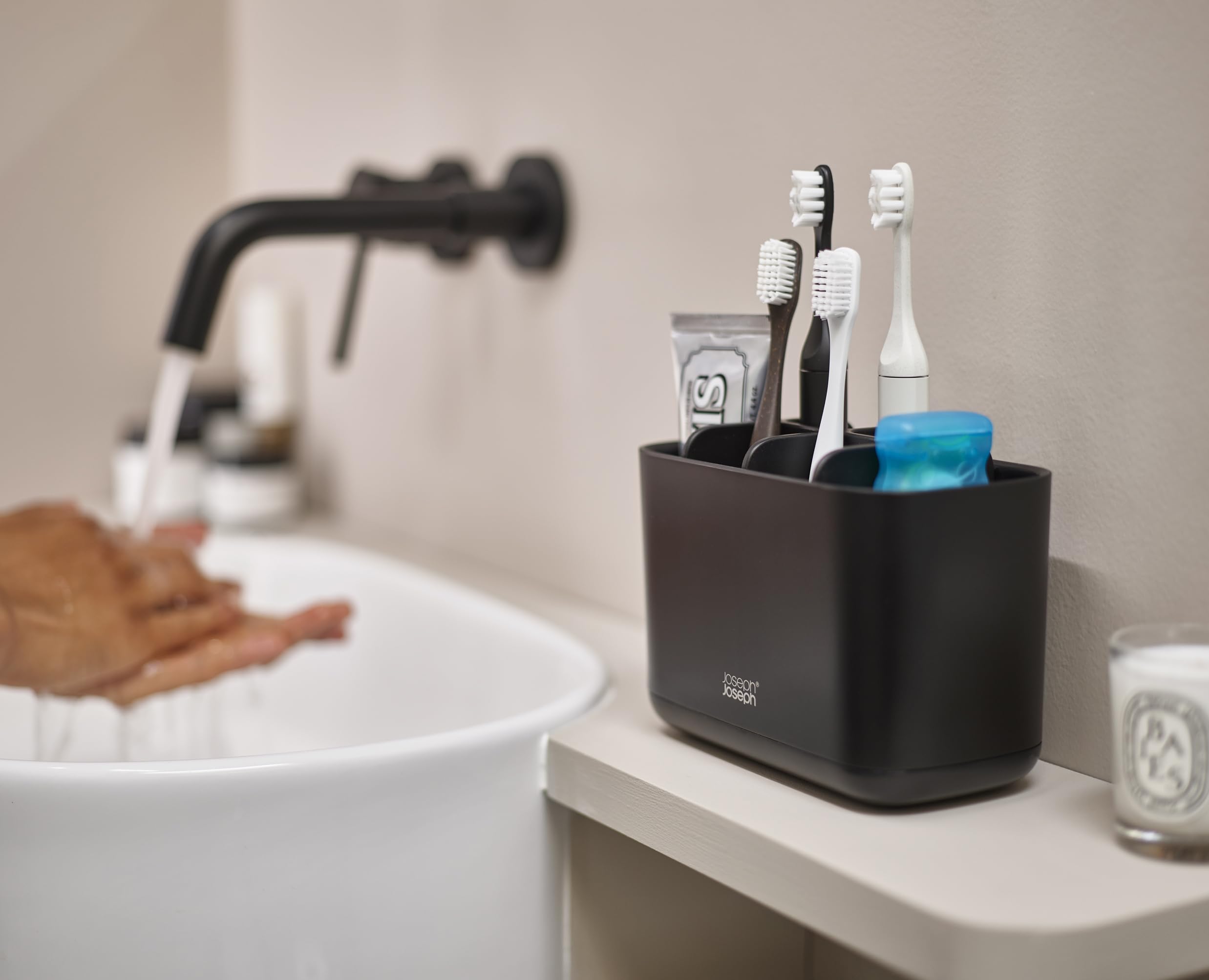 Joseph Joseph Easy-Store Toothbrush Holder Caddy | Ventilated Plastic Storage | Black 5