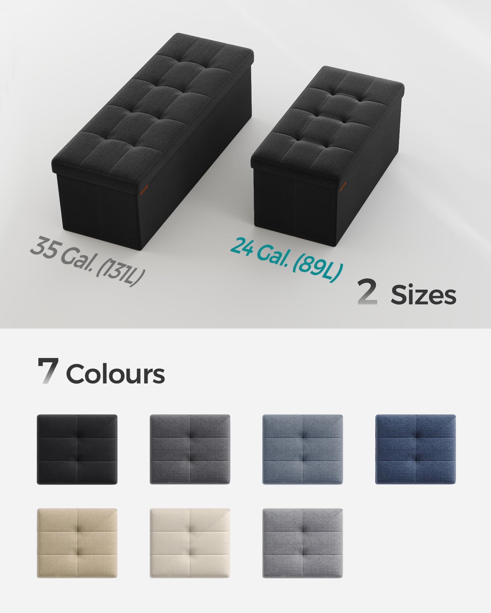 SONGMICS MAZIE Storage Ottoman Bench - 76 cm Folding Foot Rest | 89L Capacity | Ink Black 7