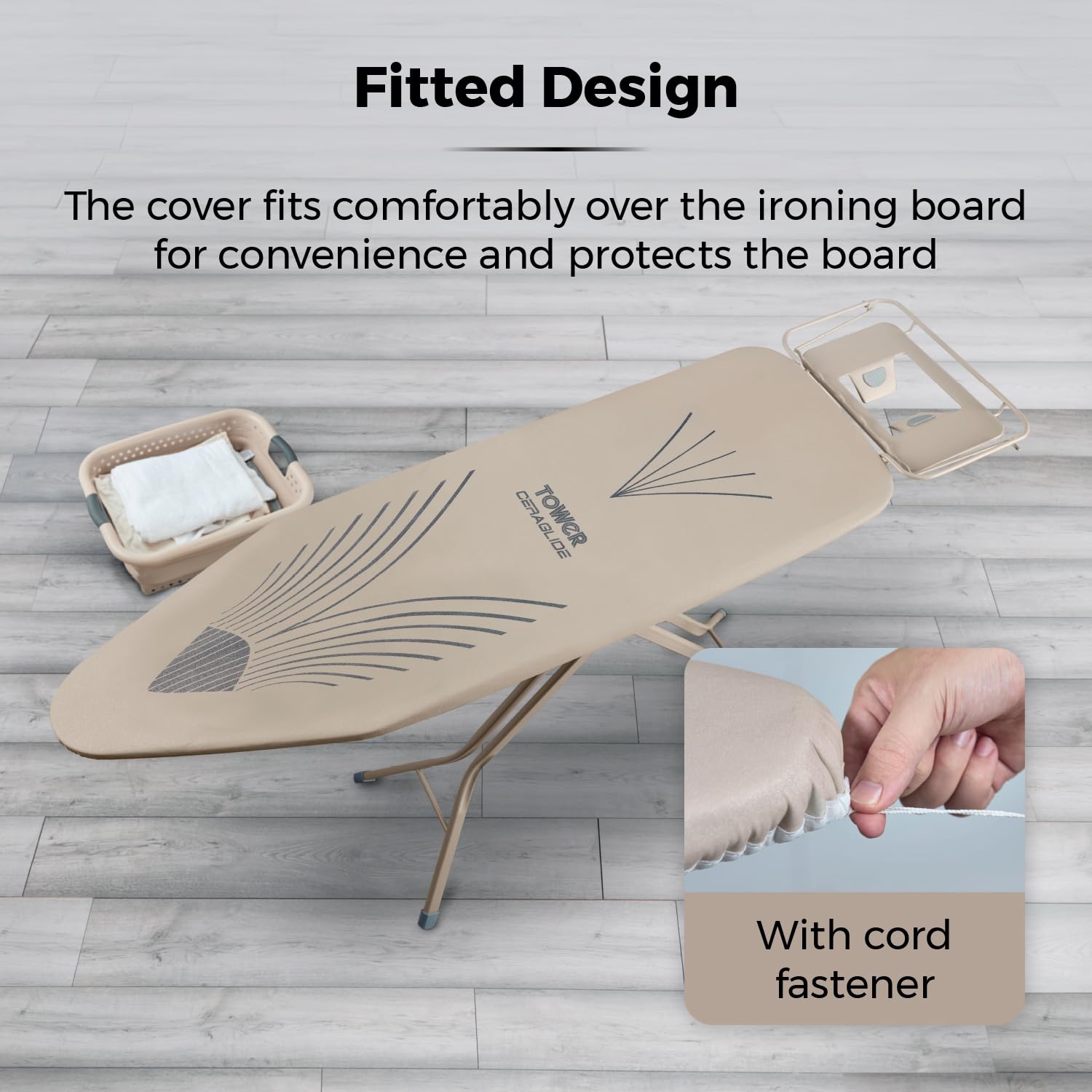 Tower Replacement Ironing Board Cover - Reflective Technology, 100% Cotton, Fitted Design for Large Boards | Latte 4