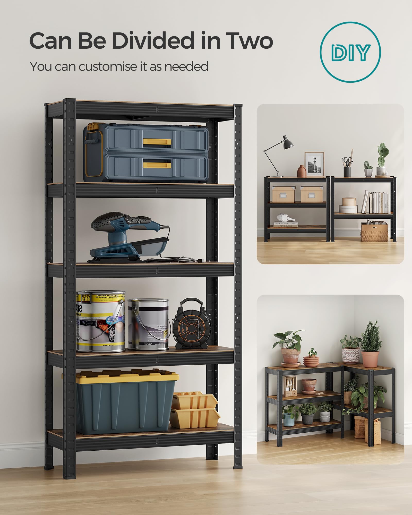 SONGMICS Shelving Unit - 650 kg Total Capacity | 30x75x150 cm | Rustic Brown & Black 9