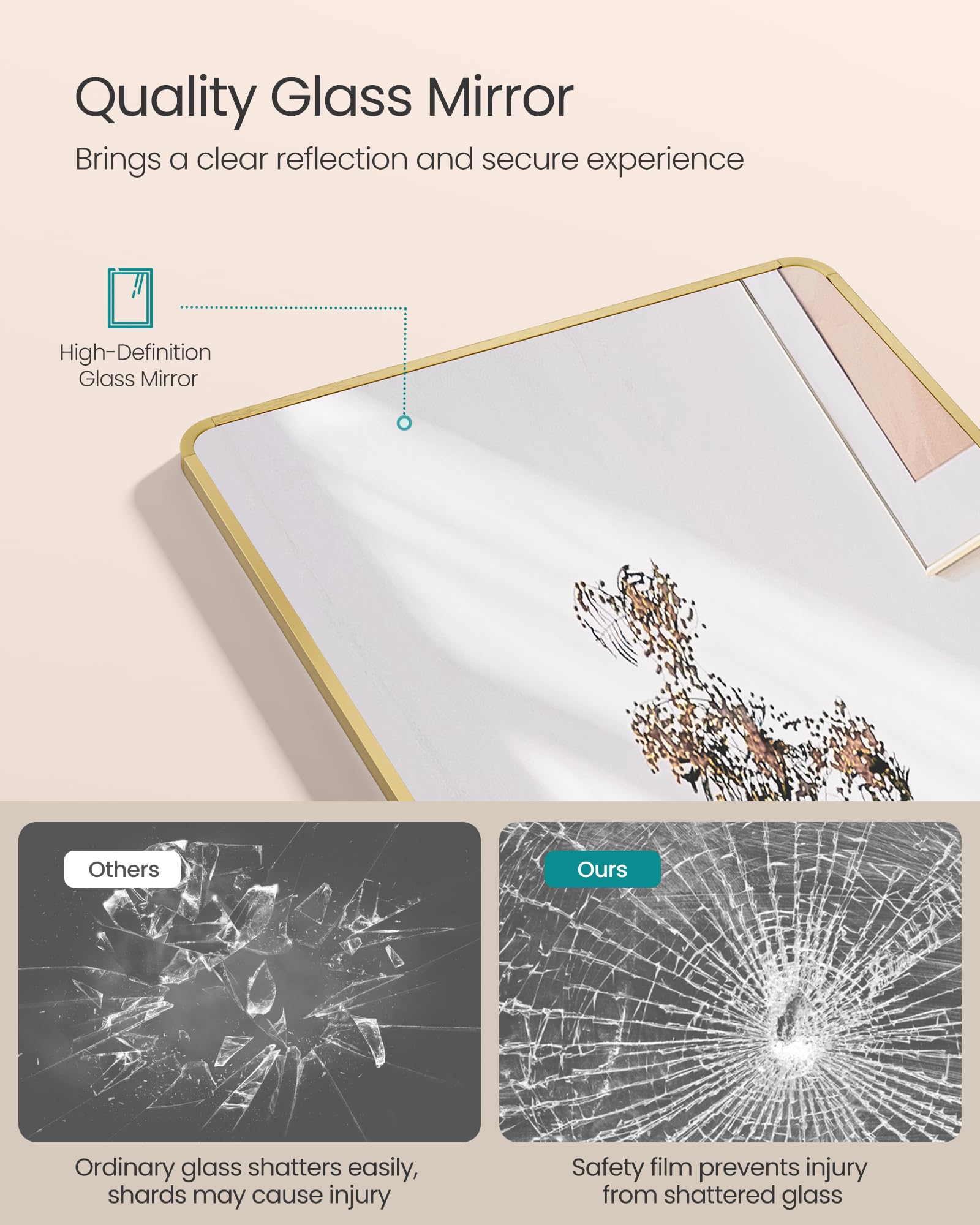 SONGMICS Full Length Floor Mirror - 160 x 50 cm | Pale Gold Aluminium Frame | Shatterproof 4