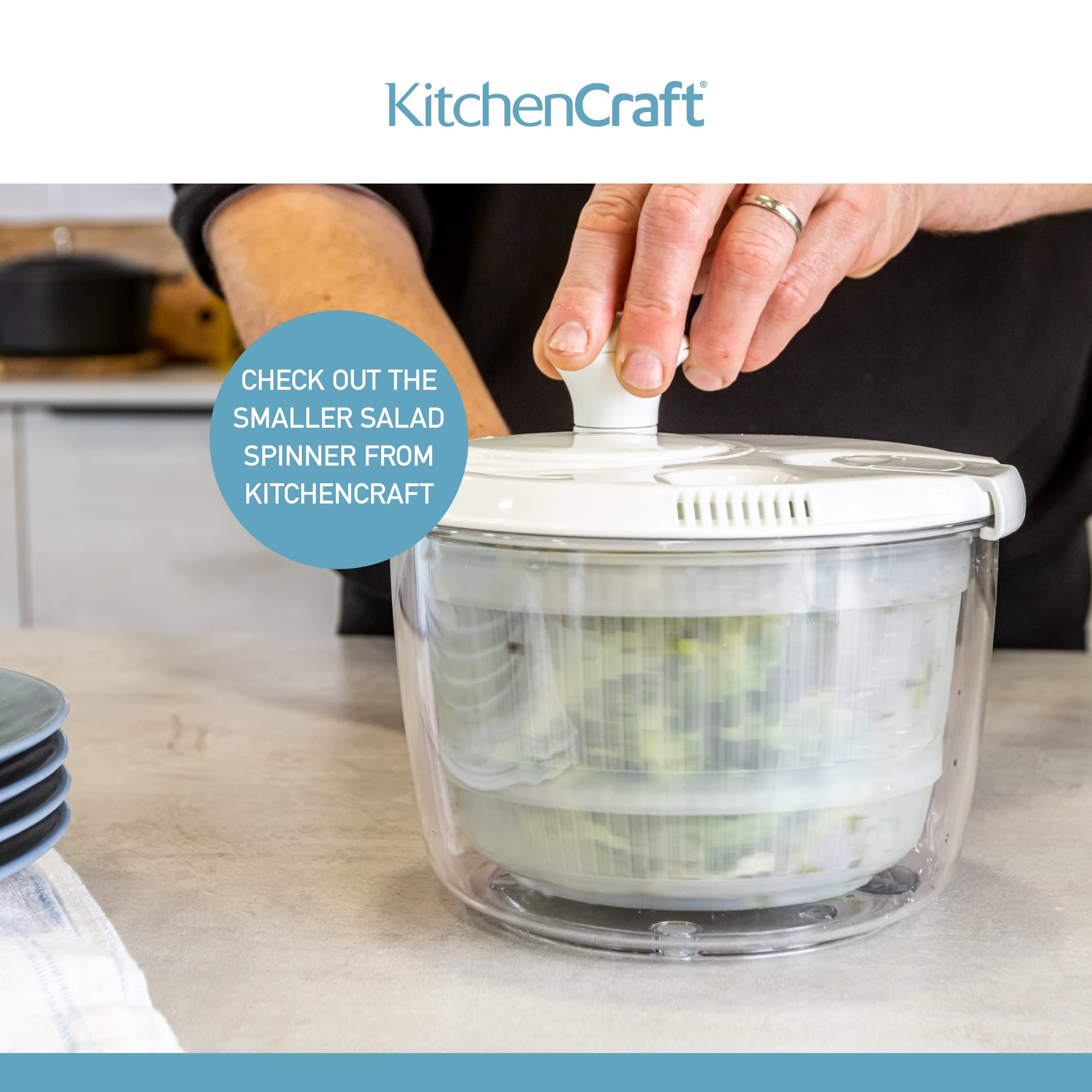 KitchenCraft Deluxe Salad Spinner and Dresser - Large Size, BPA Free Plastic, White/Green 7