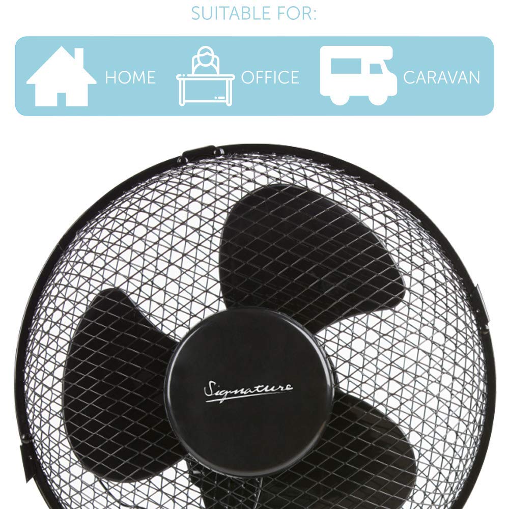 Signature S40008B 9” Desk Fan - 2 Speed Oscillation | Adjustable Tilt | Black Plastic 4