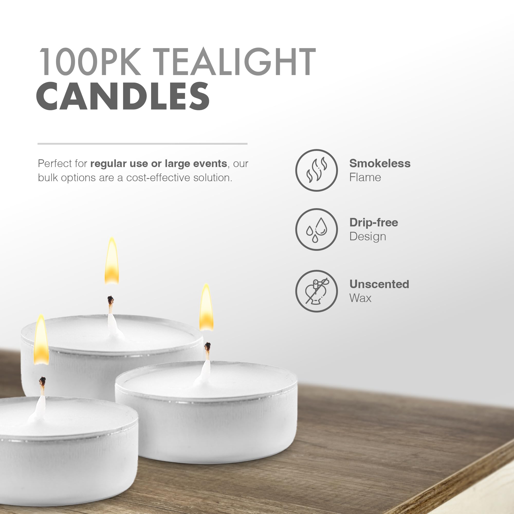 delka Unscented Tea Lights - 4 Hour Burn Time | 100 Pack White | Smoke-Free 5