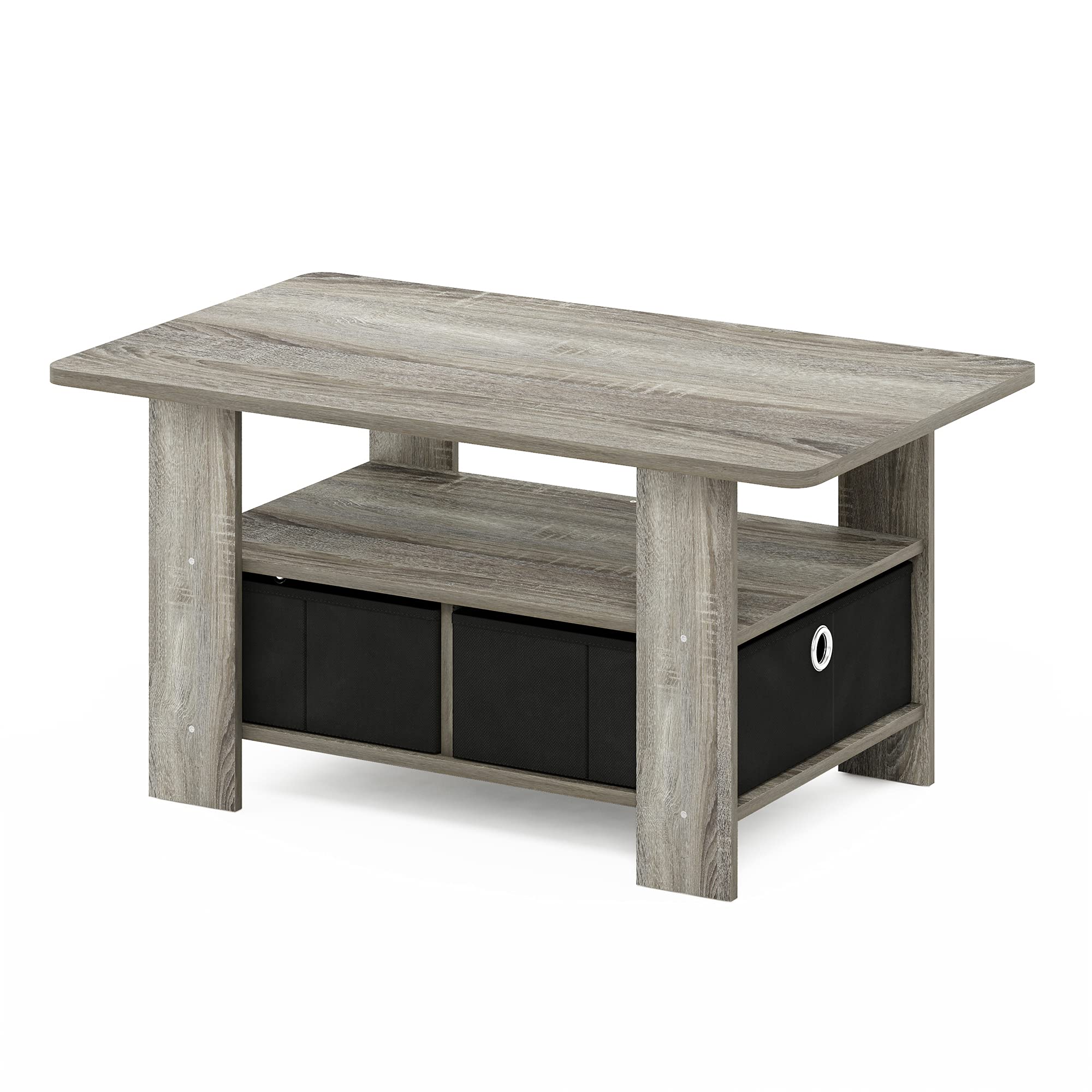 Furinno ANDREY Coffee Table - Compact Storage | French Oak/Black | Engineered Wood 5