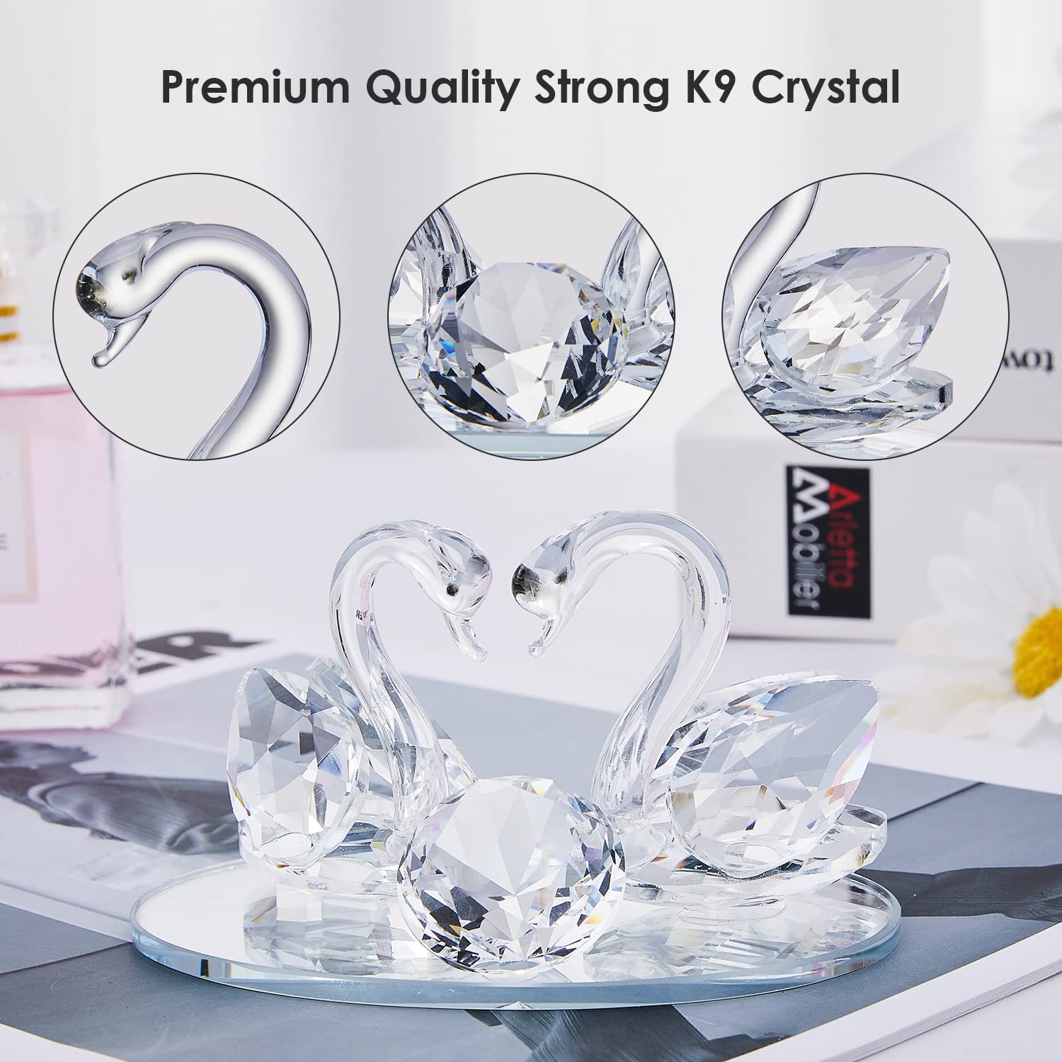 London Boutique Crystal Swan Couple Figurine Ornament | Clear K9 Crystal | H7cm x L9cm 4