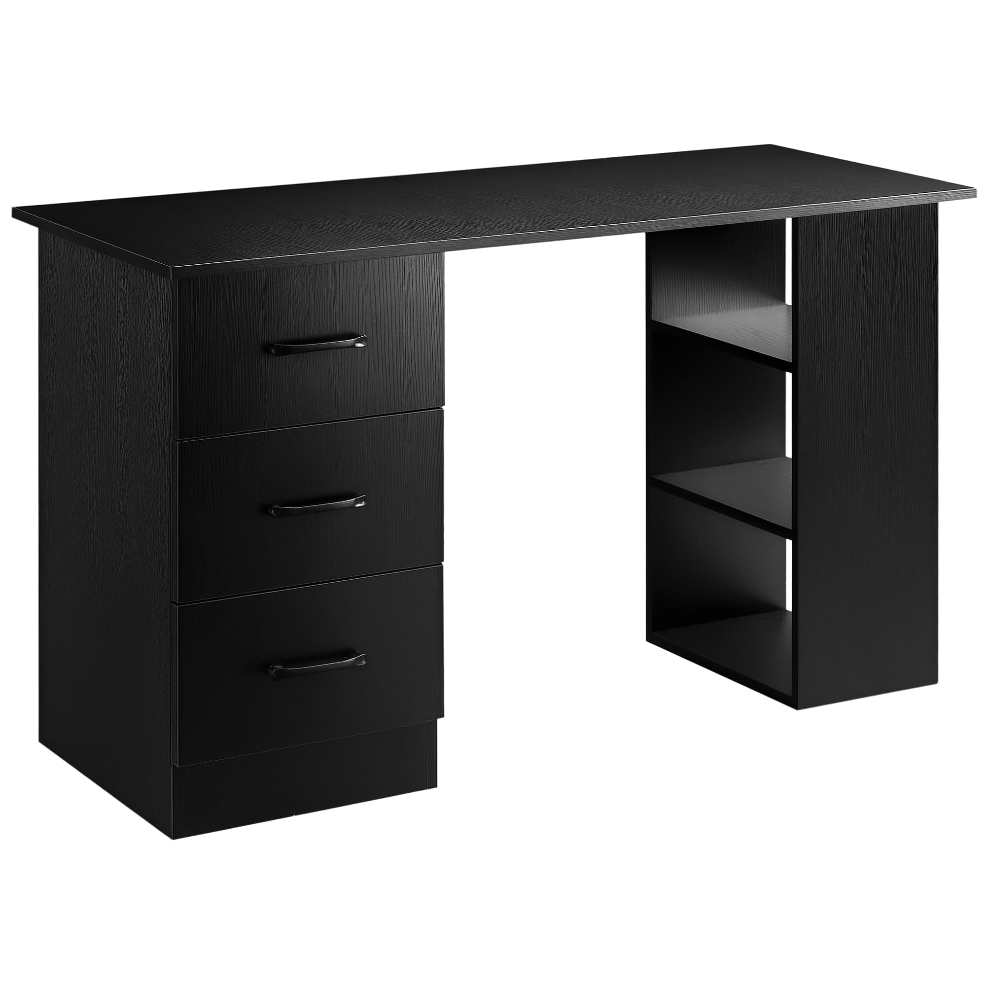 HOMCOM Computer Desk with Drawers and Shelves - Reversible Layout | 120 x 49 cm | Black