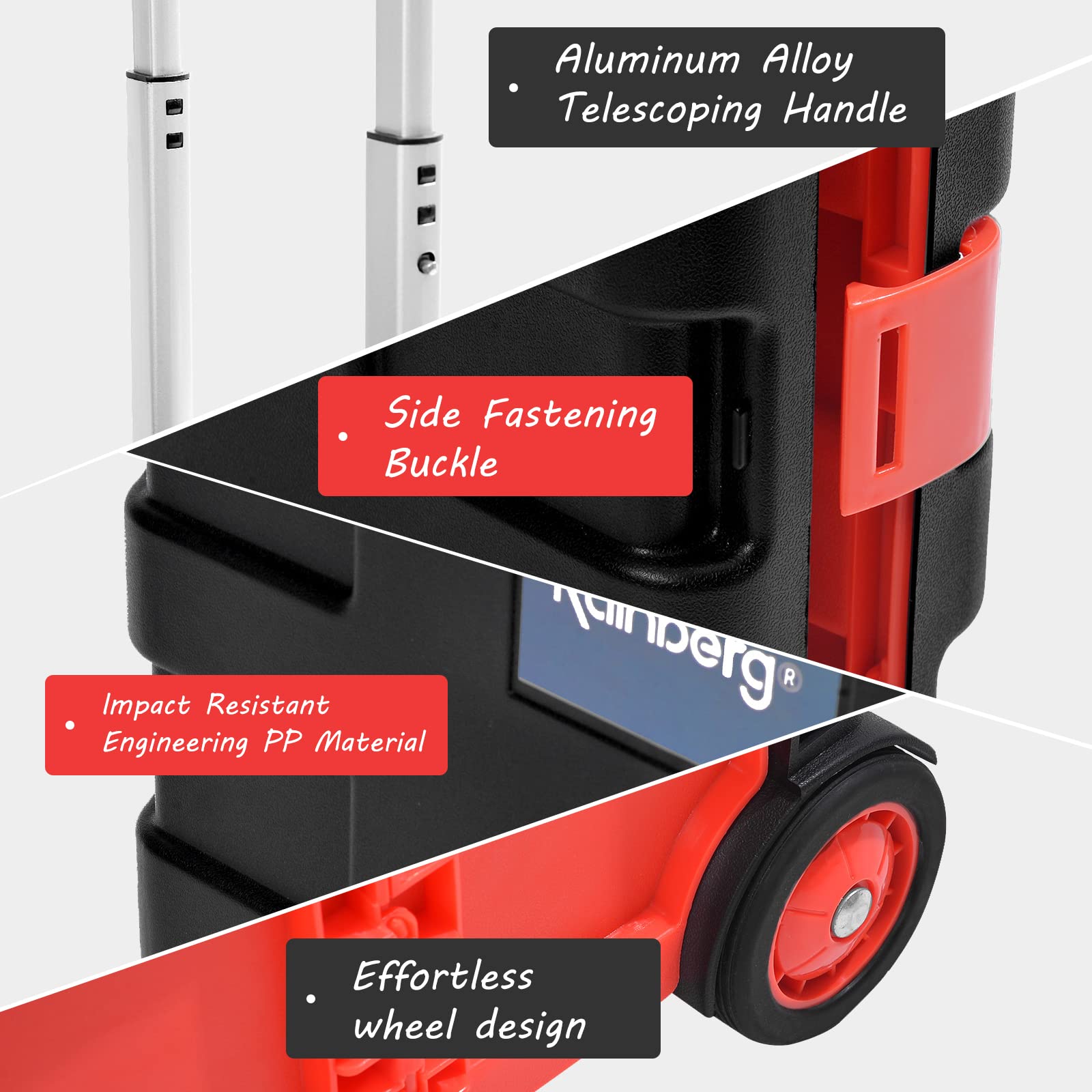 Rainberg Heavy Duty Folding Trolley Box Cart - 35kg Capacity | Black & Red | Folds Flat 4