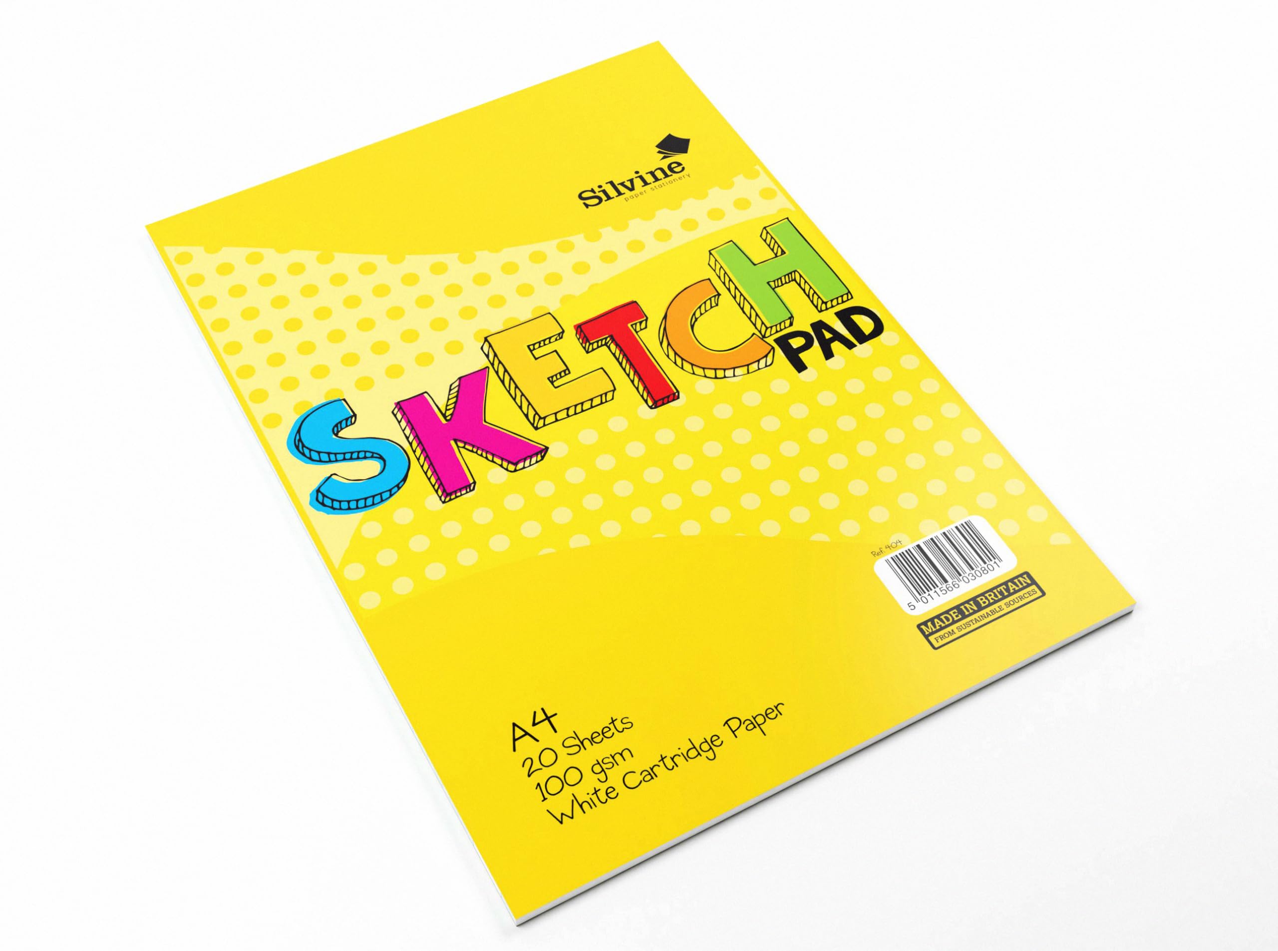 Silvine A4 Sketch Pad - 20 Sheets 100gsm Smooth White Cartridge Paper | Glue Bound 2