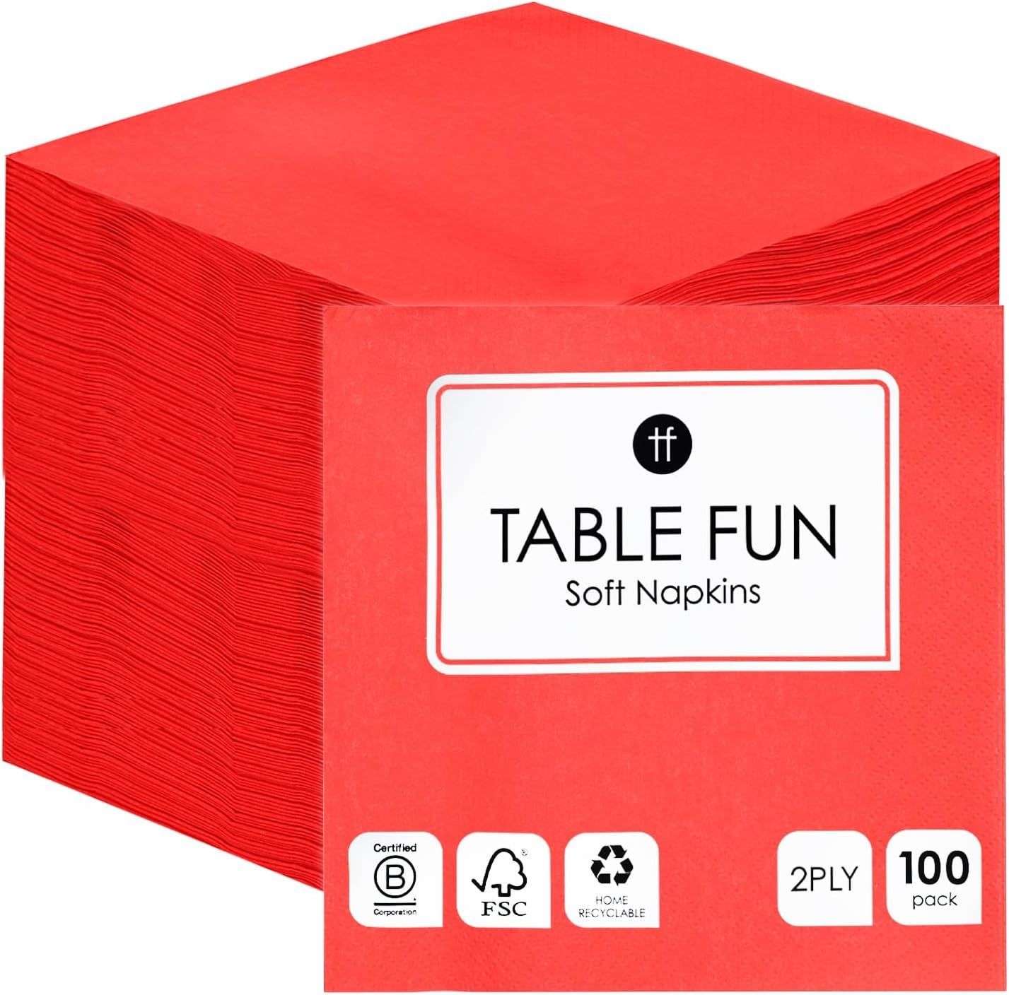 Talking Tables Soft Red Paper Napkins - 100 Pack, 2ply, 33cm Unfolded | FSC Certified 8