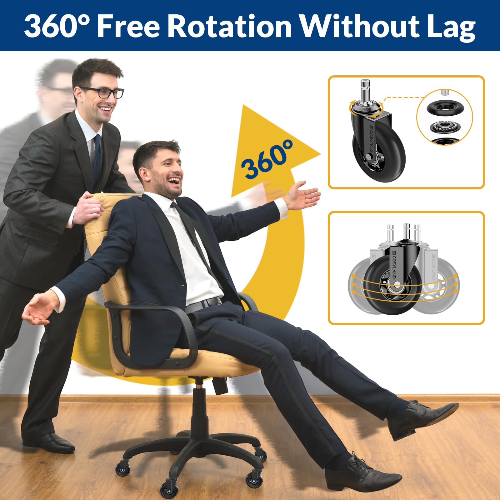 COSYLAND Office Chair Wheels Set of 5 - Heavy-Duty Rubber Roller Blade Castors | 650 lbs Capacity | Universal Stem 5
