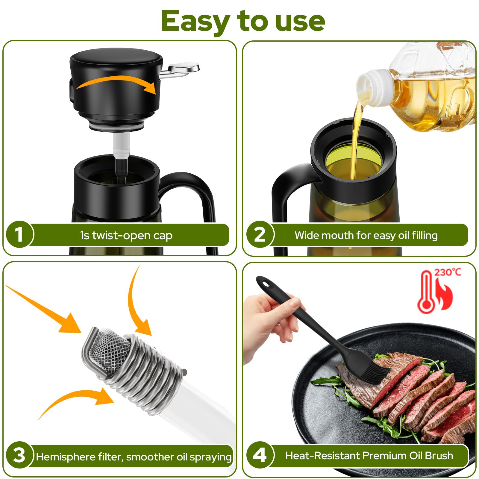 Euvqunn 280ml Light-Proof Glass Oil Sprayer with Basting Brush | Fine Mist Nozzle 5