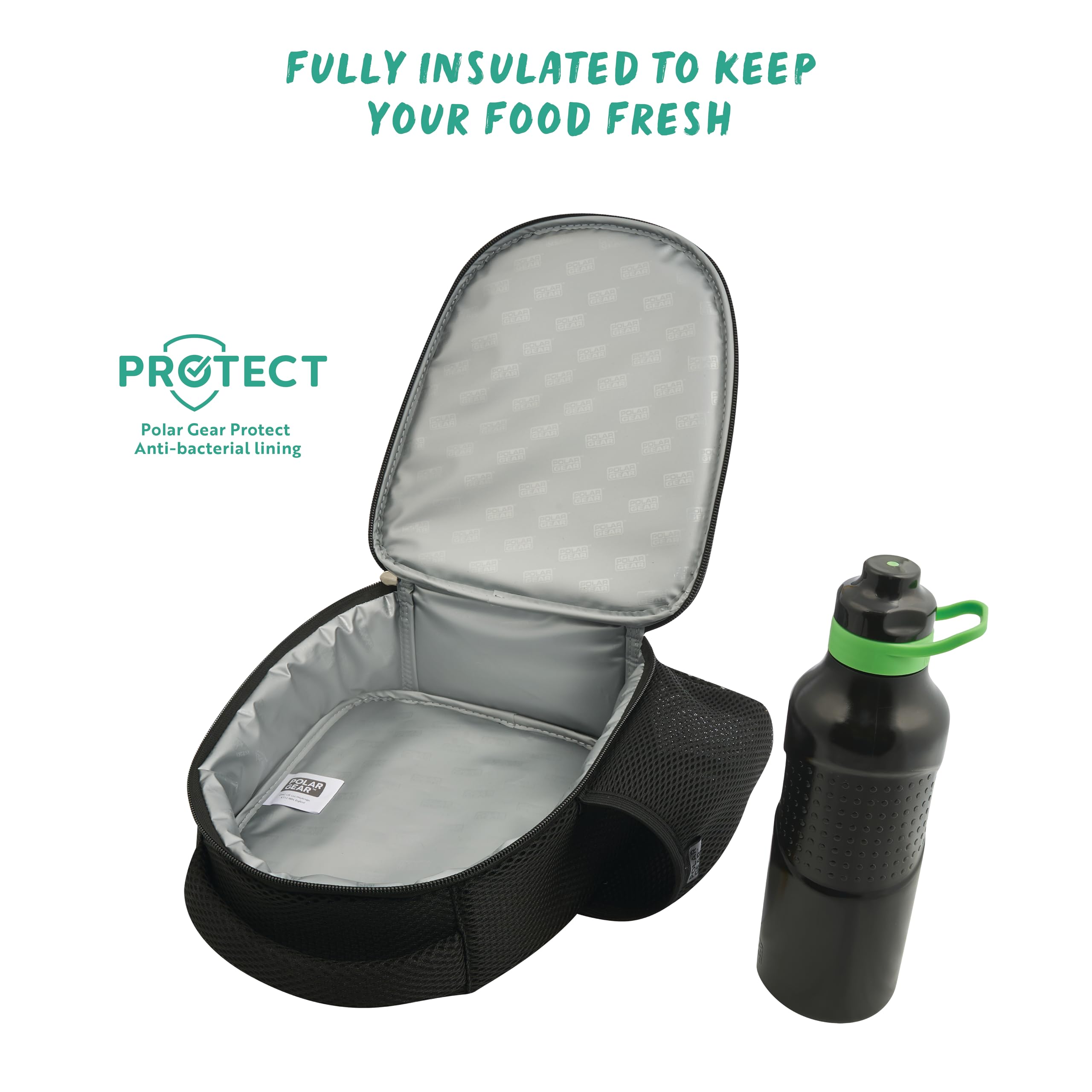 Polar Gear Football Energy Insulated Lunch Bag with 600ml Water Bottle | Black Polyester 3